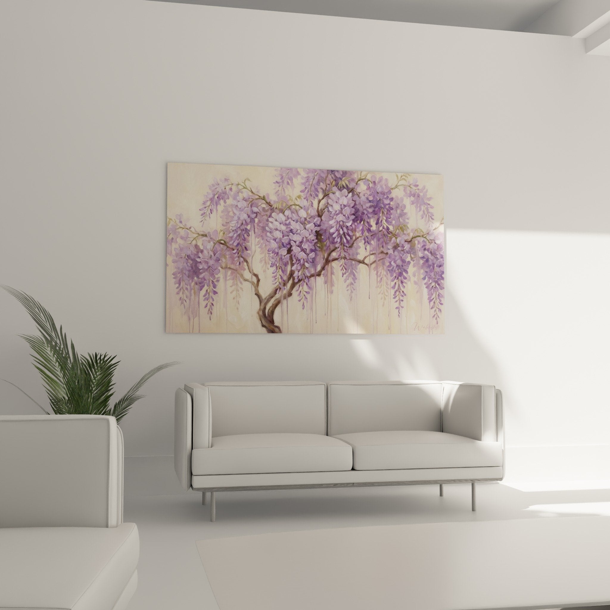 Détail peinture bonsaï couleurs violettes lilas mauve technique aquarelle artistique