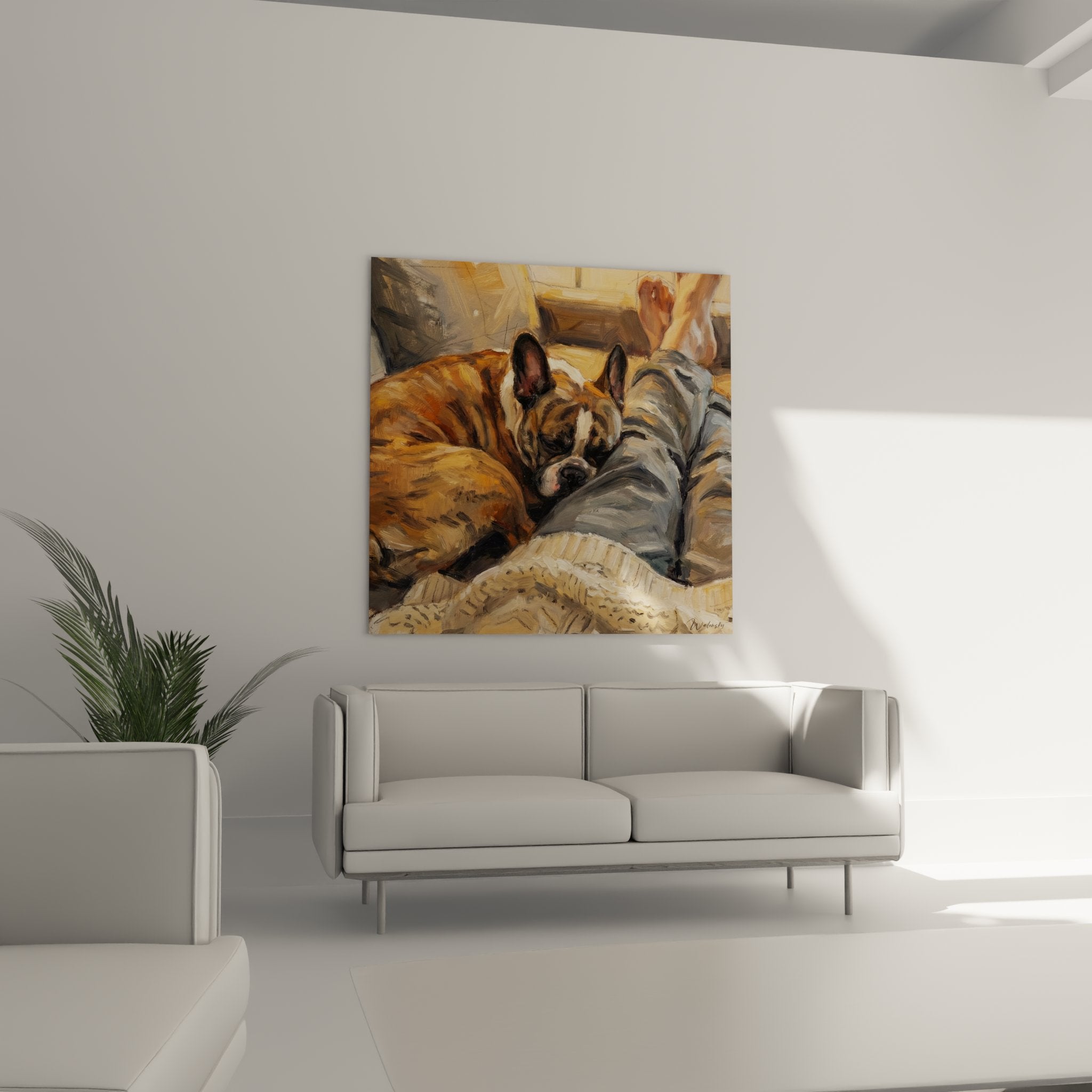 french bulldog painting detail textured expressive brushstrokes contemporary animal art