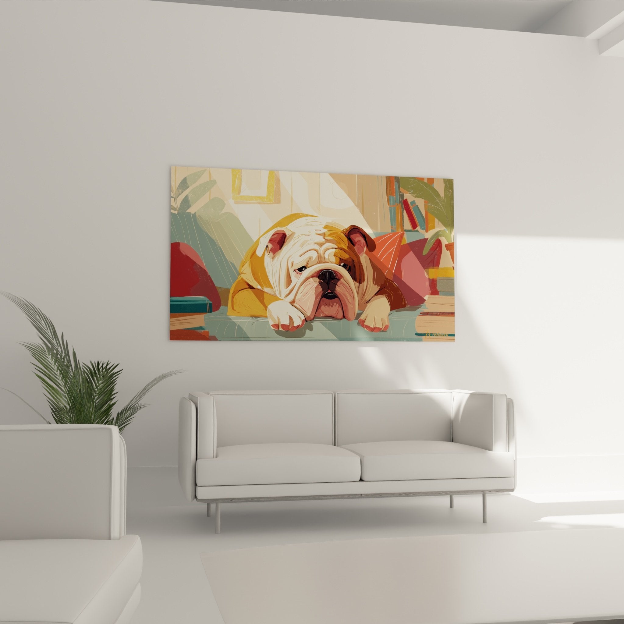 Détail peinture bouledogue anglais pelage fauve crème style artistique contemporain