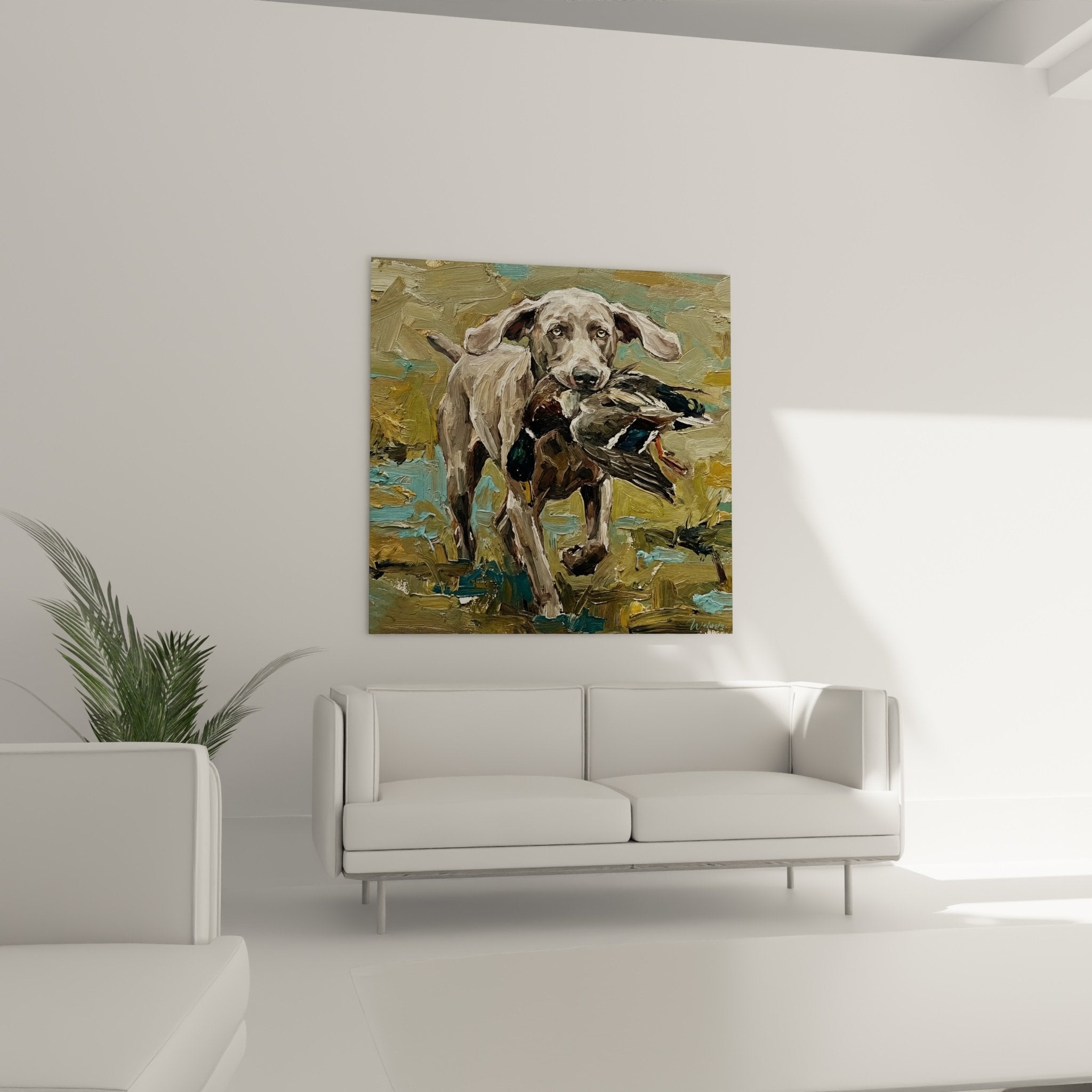 Detailansicht Braque-Gemälde aus Weimar mit Ente, Impasto-Technik und Ockertöne