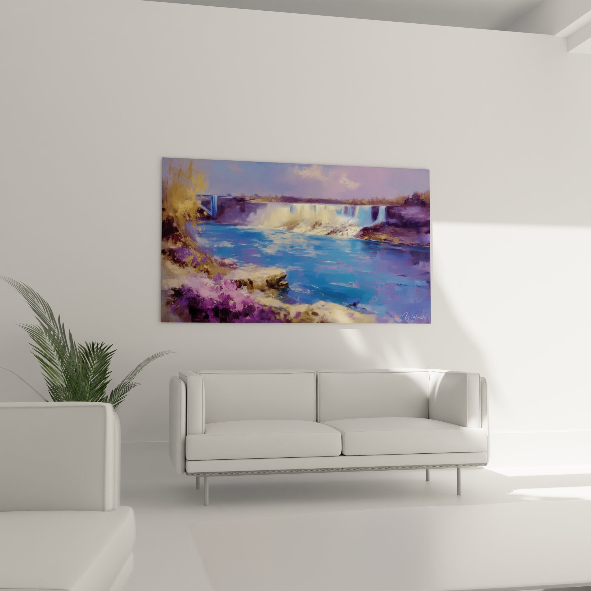 Détail peinture cascade impressionniste, technique artistique reflets eau