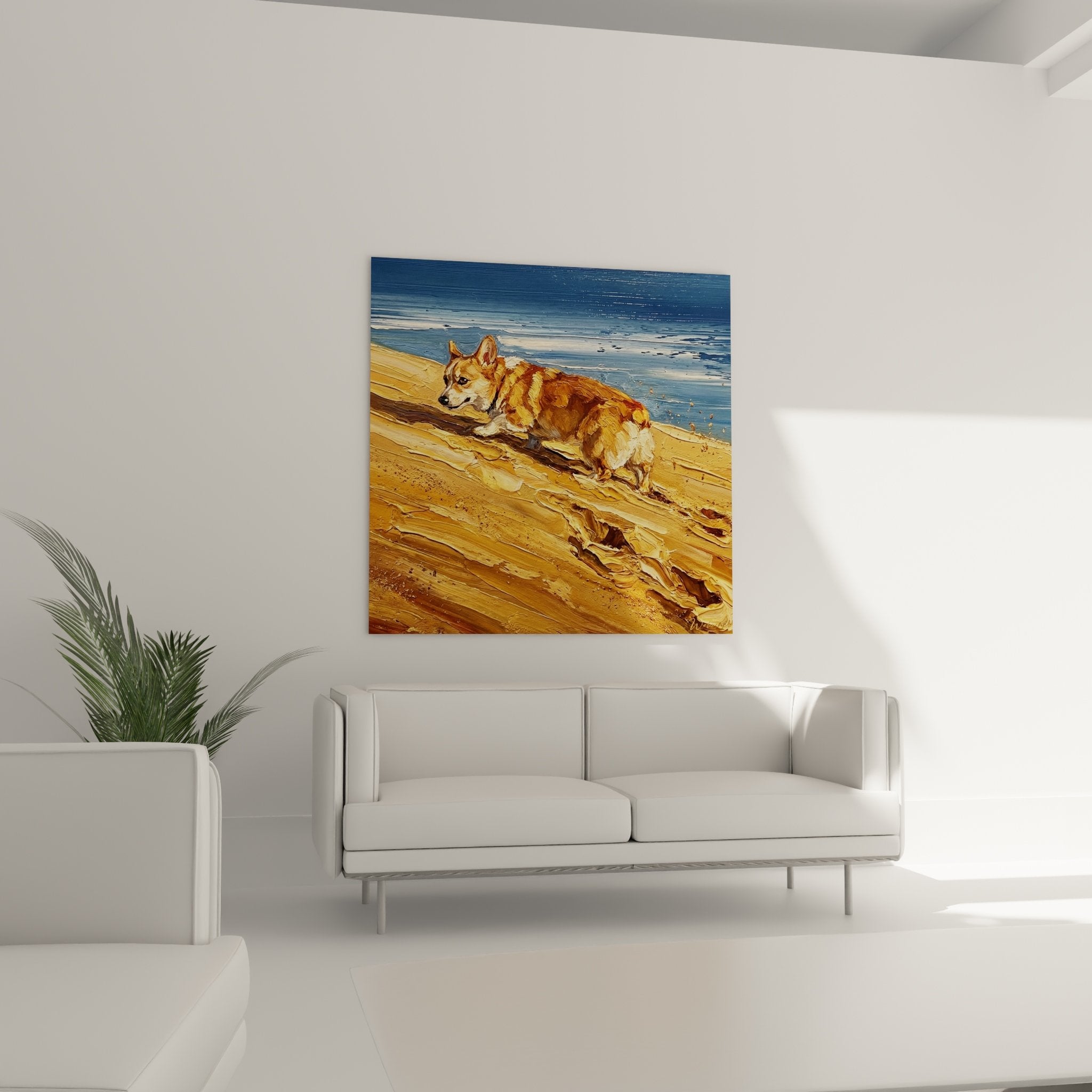 Detailaufnahme Gemälde Textur Impasto roter Corgi realistische Fellmalerei künstlerische Technik