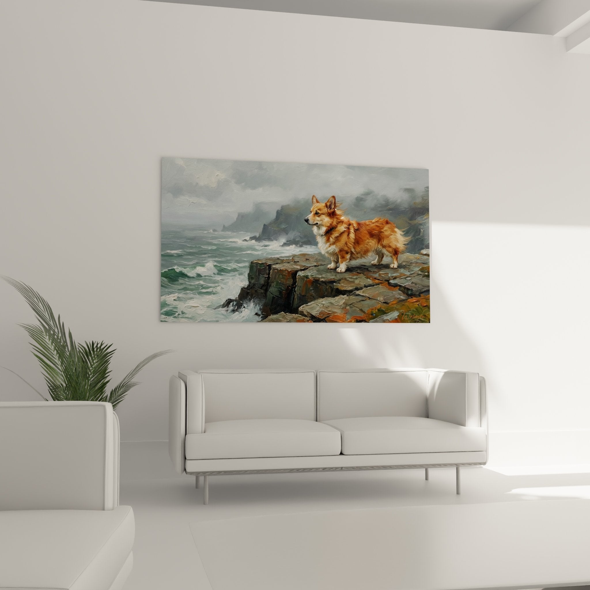 Detailansicht Gemälde Corgi Pembroke kupferfarbenes und rotbraunes Fell sichtbare Textur Impasto Pinselstriche