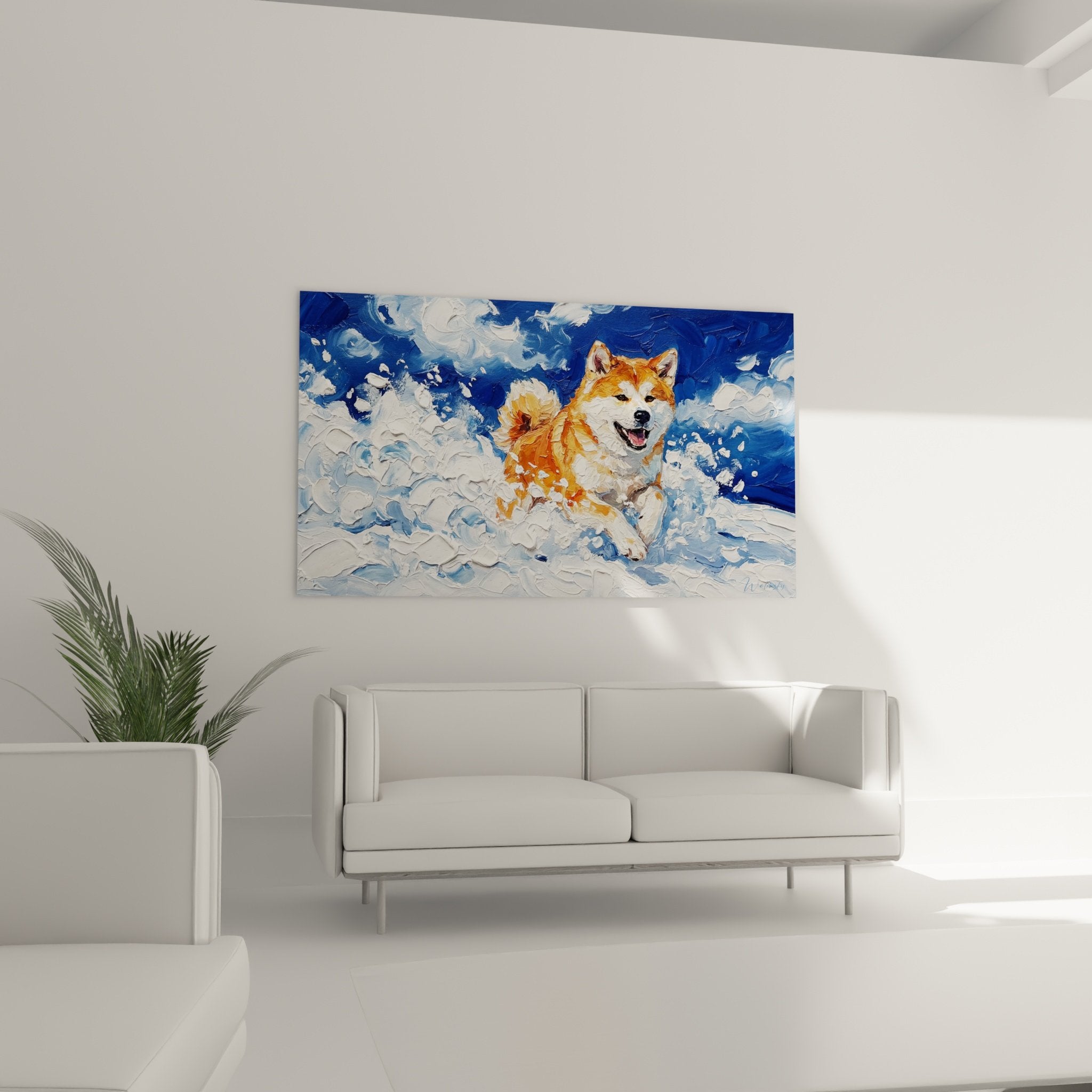 detail peinture au couteau pelage fauve akita inu avec texture empâtement expressionniste