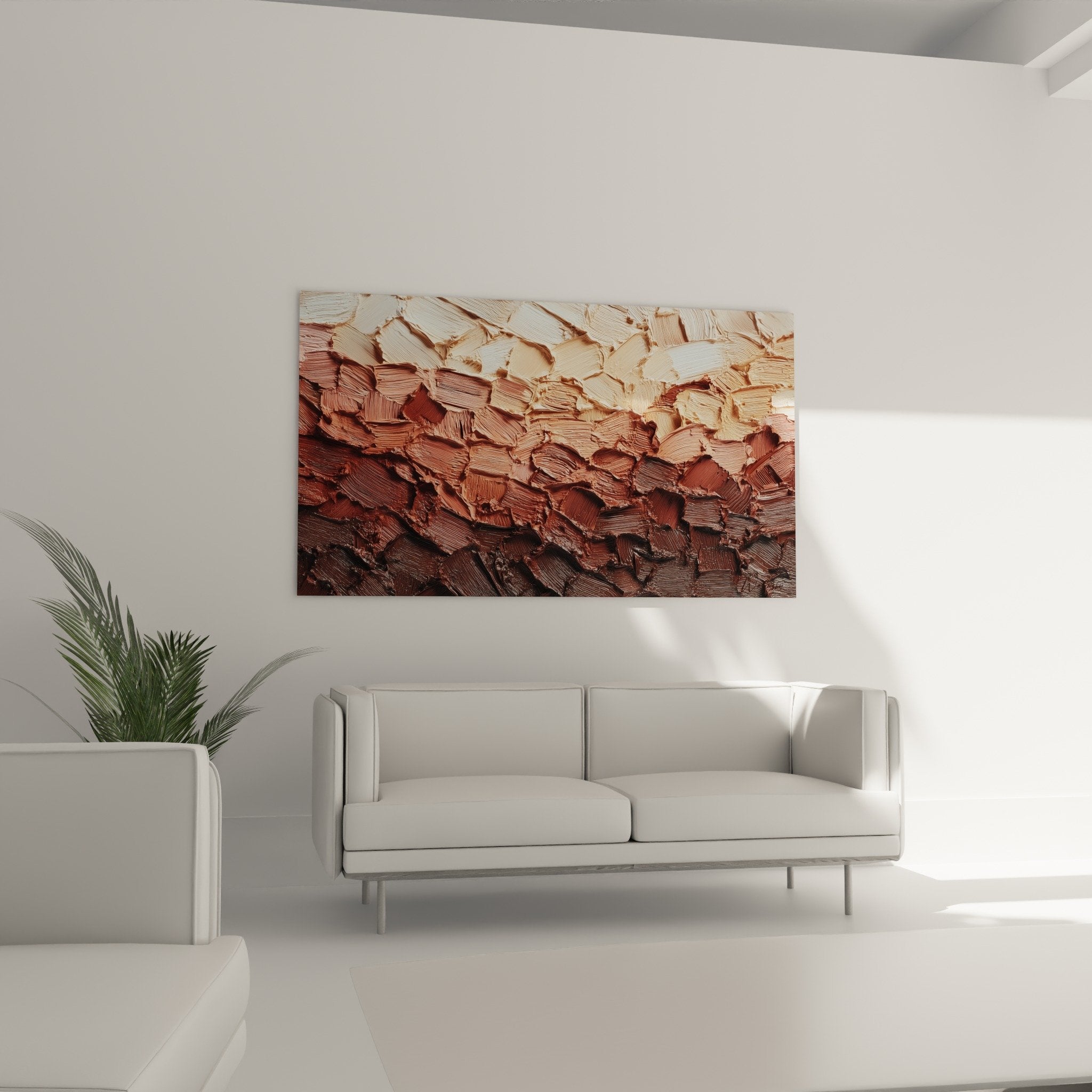 Close-up thick impasto paint heavy texture relief ochre brown sculptural texture