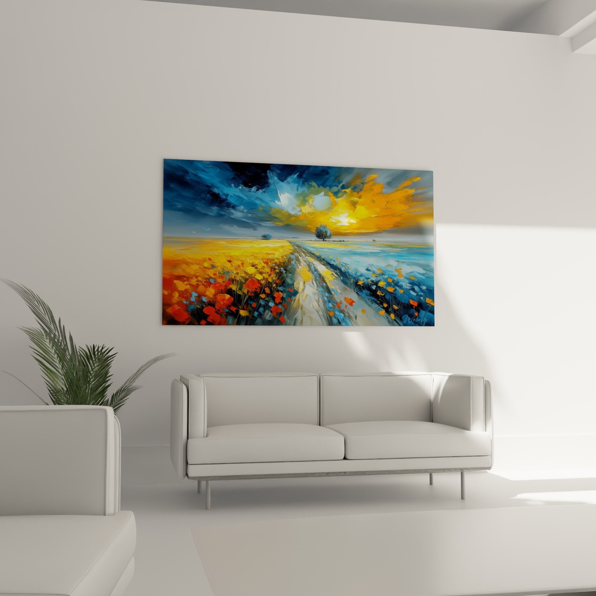 Dettaglio pittura espressionista impasti arancione blu tecnica pittorica gestuale