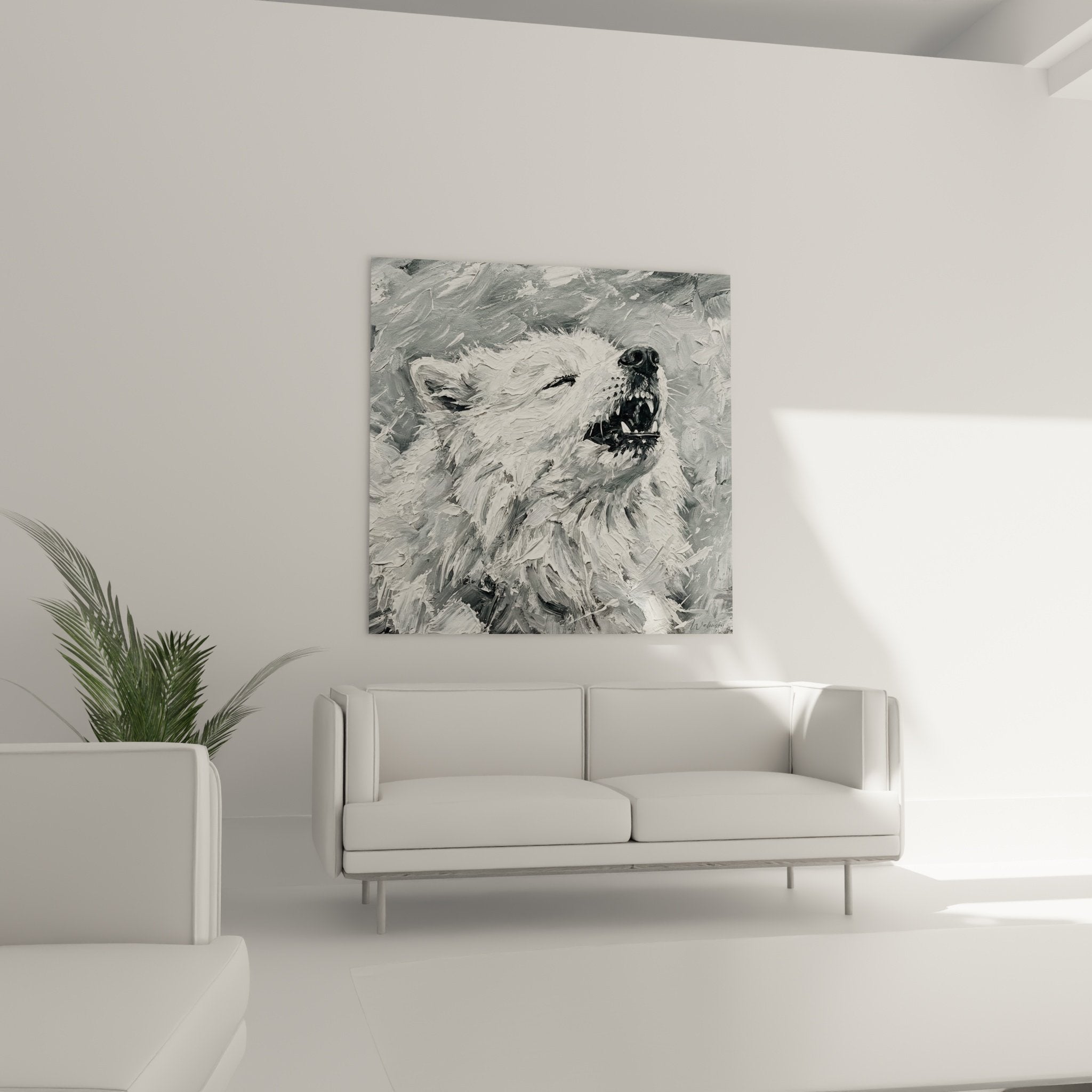 Détail peinture fourrure blanche empâtement coups pinceau texturé technique artistique