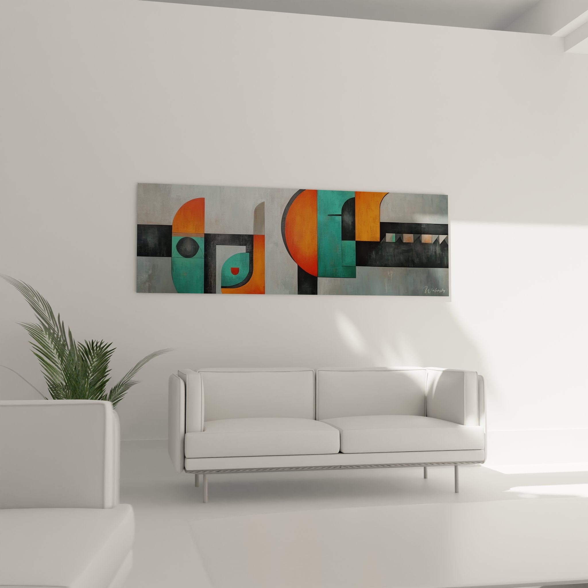 Détail proche peinture géométrique abstraite formes colorées composition moderne