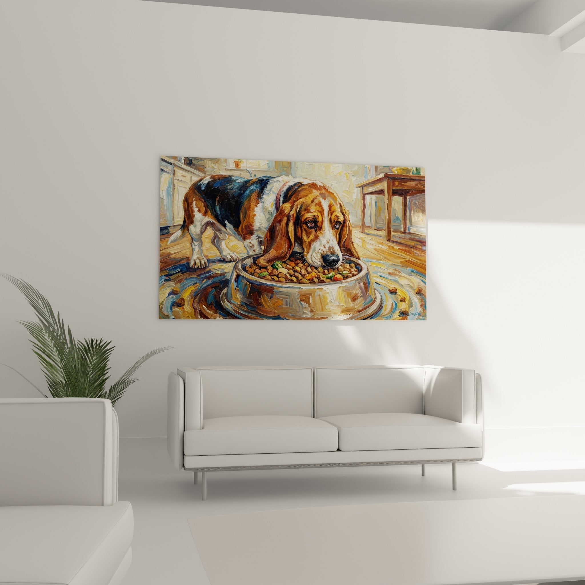 Ölmalerei-Detail Fell Tricolor Basset Hound Texturen Impasto Maltechnik