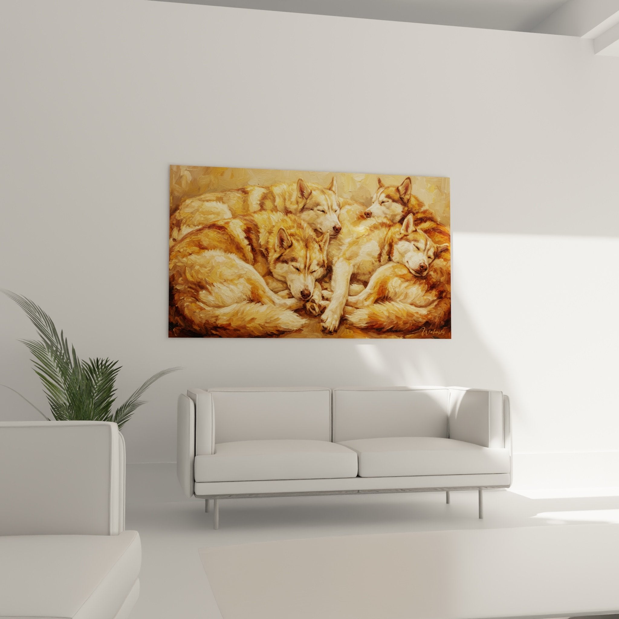 detail peinture huskies siberiens pelage dore texture realiste art animalier