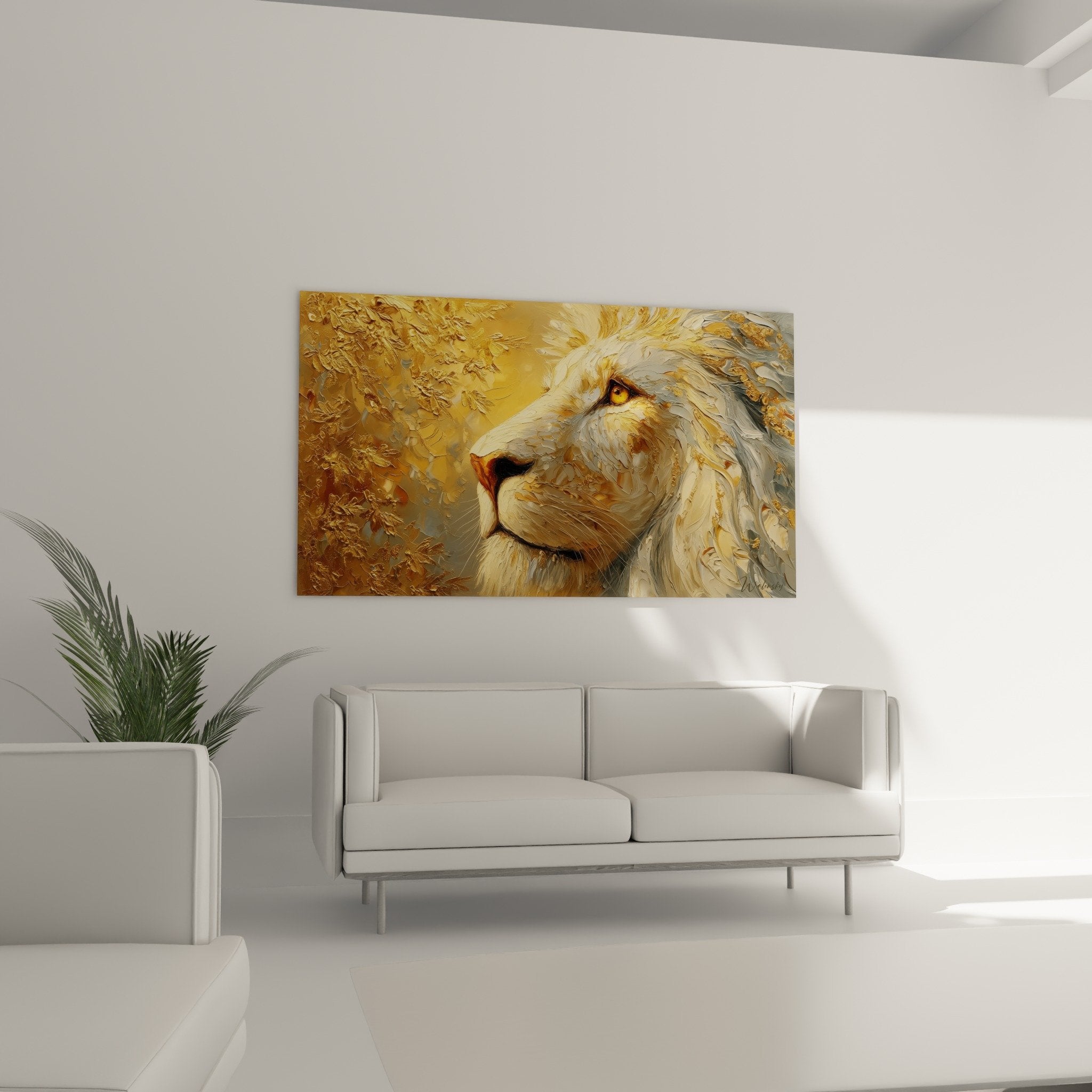 Lion painting detail with textured impasto golden criniere artistic relief copper tones