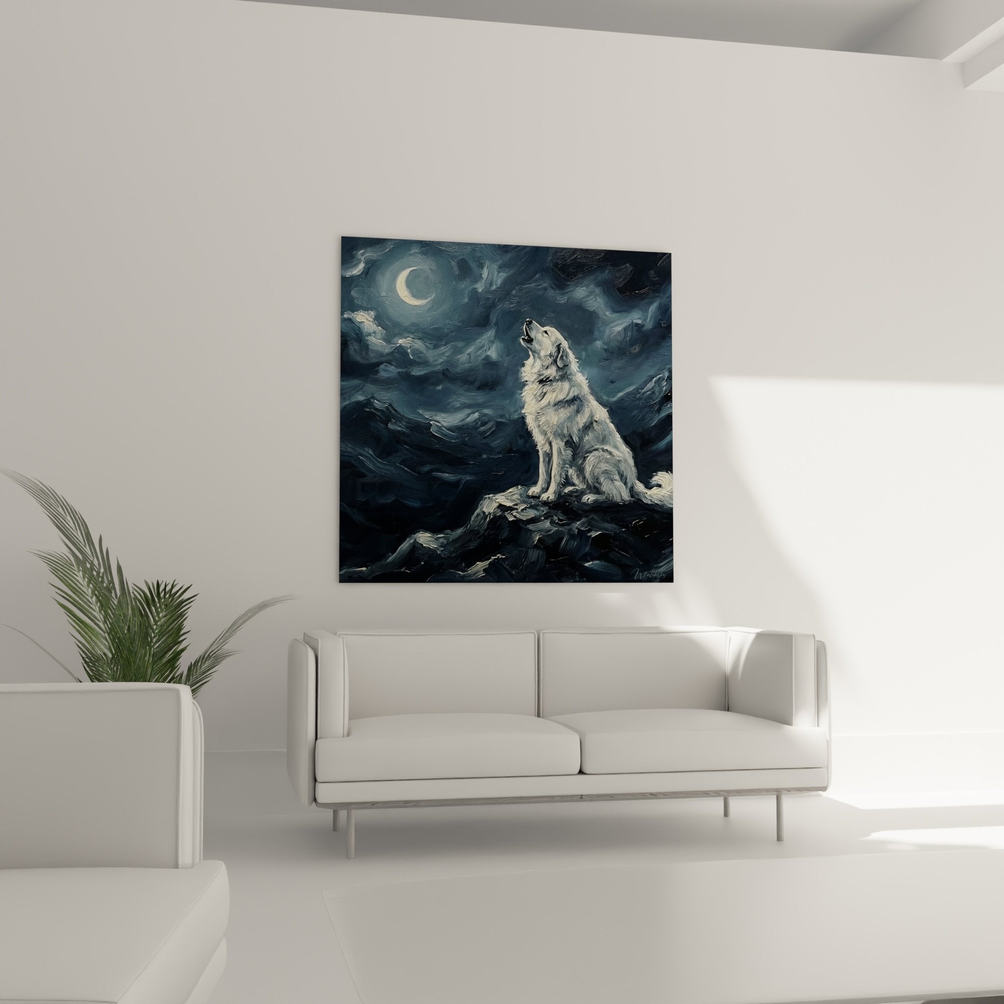 Détail peinture loup pelage gris argenté technique pinceau expressif texture matière art animalier