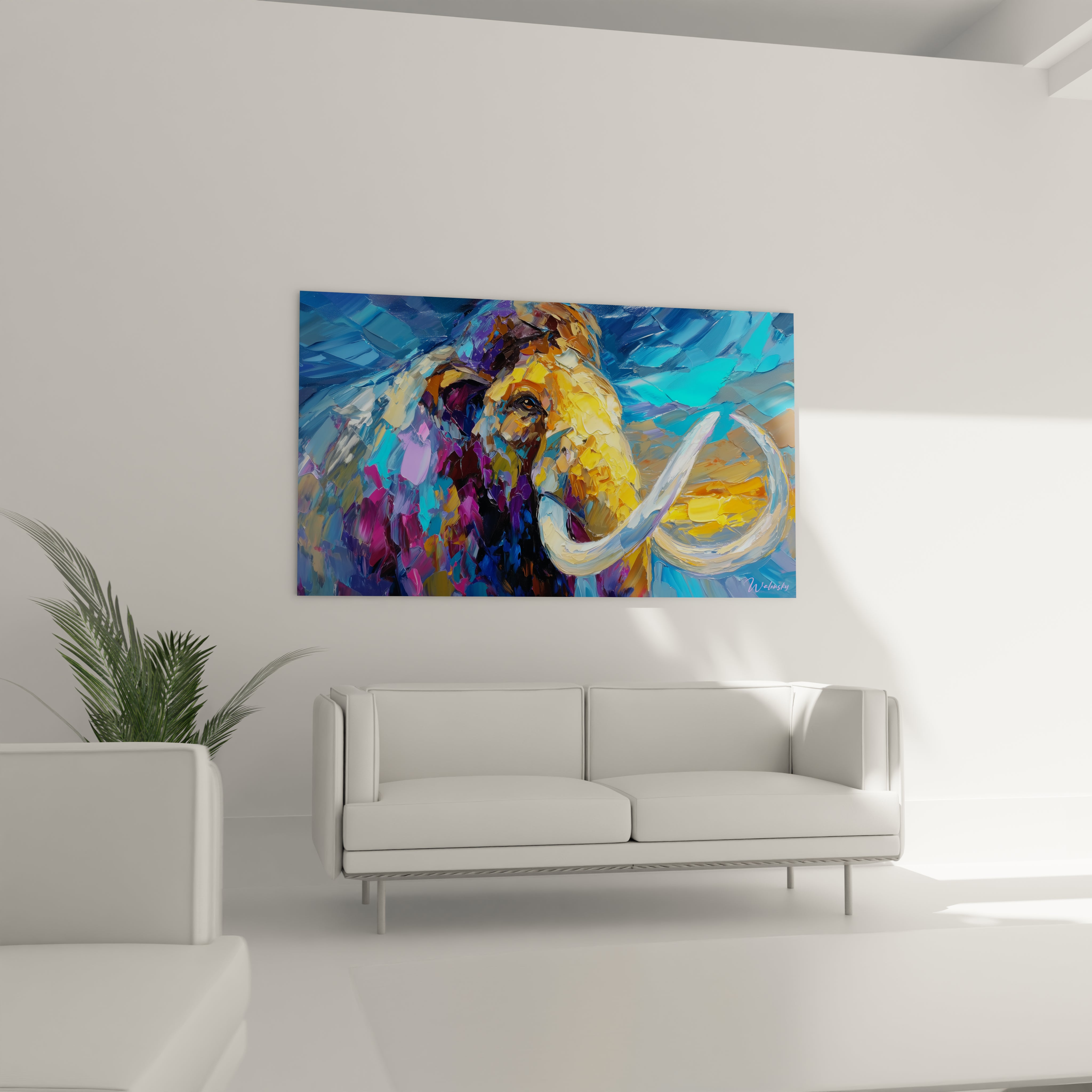 Détail gros plan peinture mammouth laineux aux couleurs vives expressionnistes