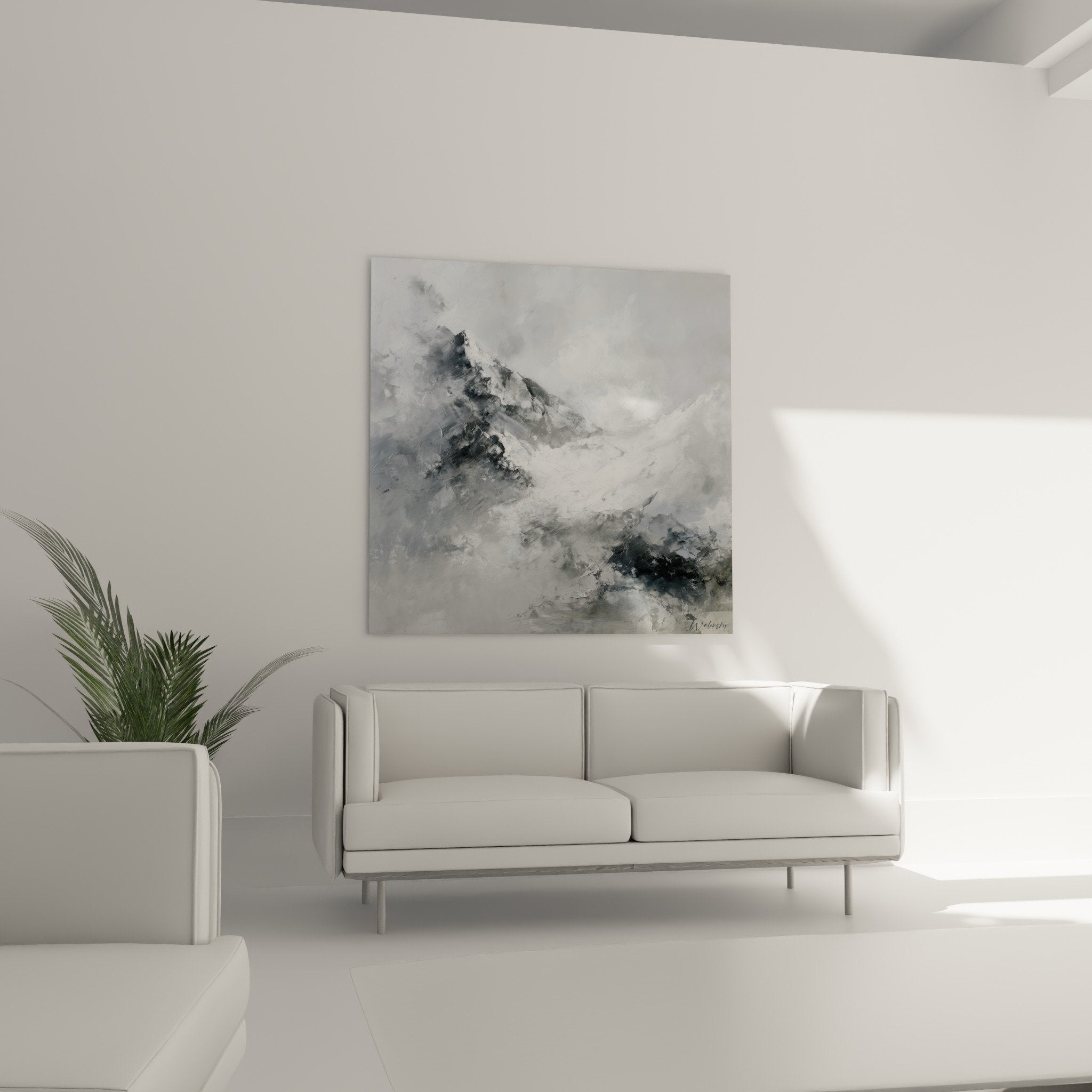 Detail peinture montagne nuages gris blanc texture artistique feng shui ouest