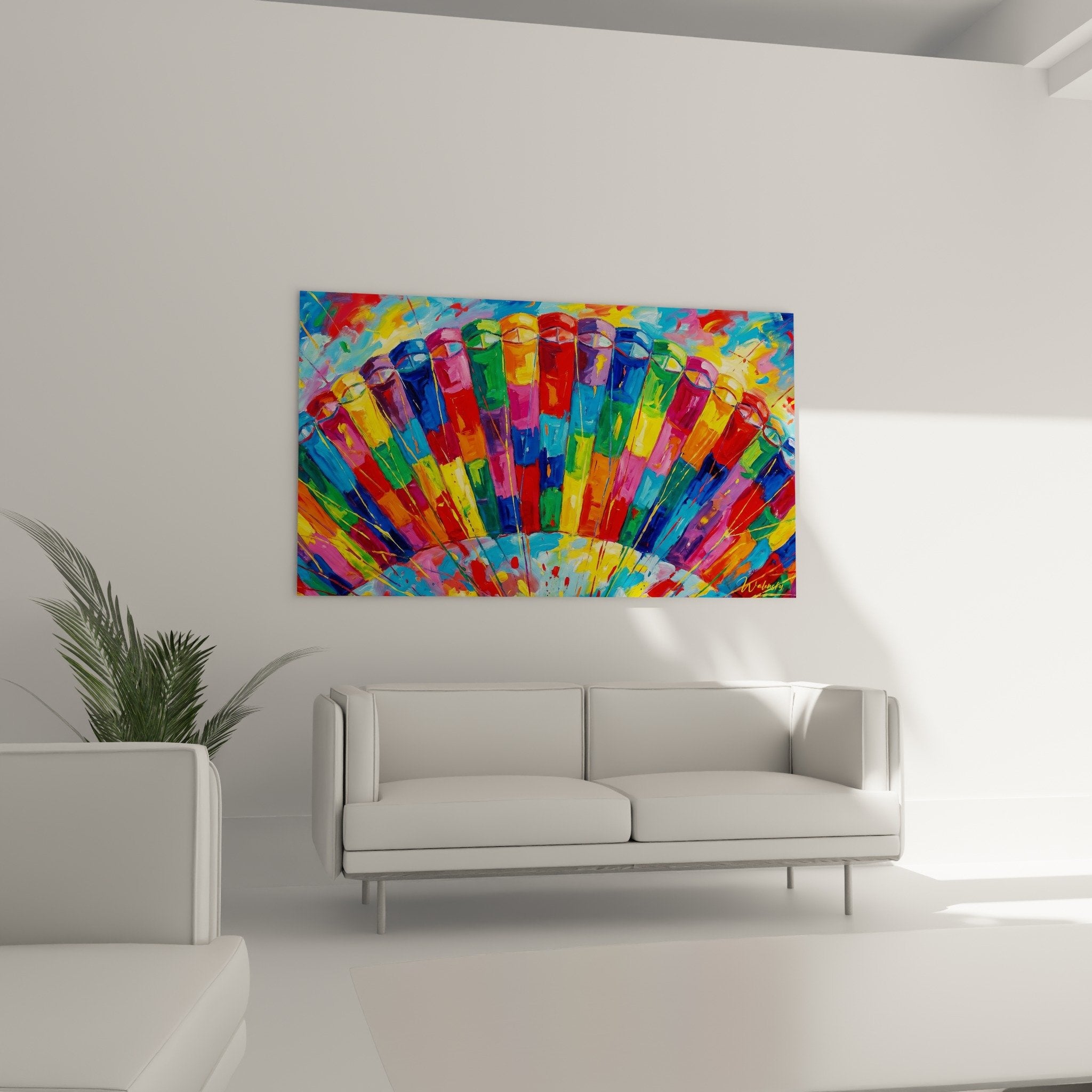 Detailansicht Gemälde Gleitschirme Textur Impasto ausdrucksstarke Pinselstriche rot gelb blau Technik