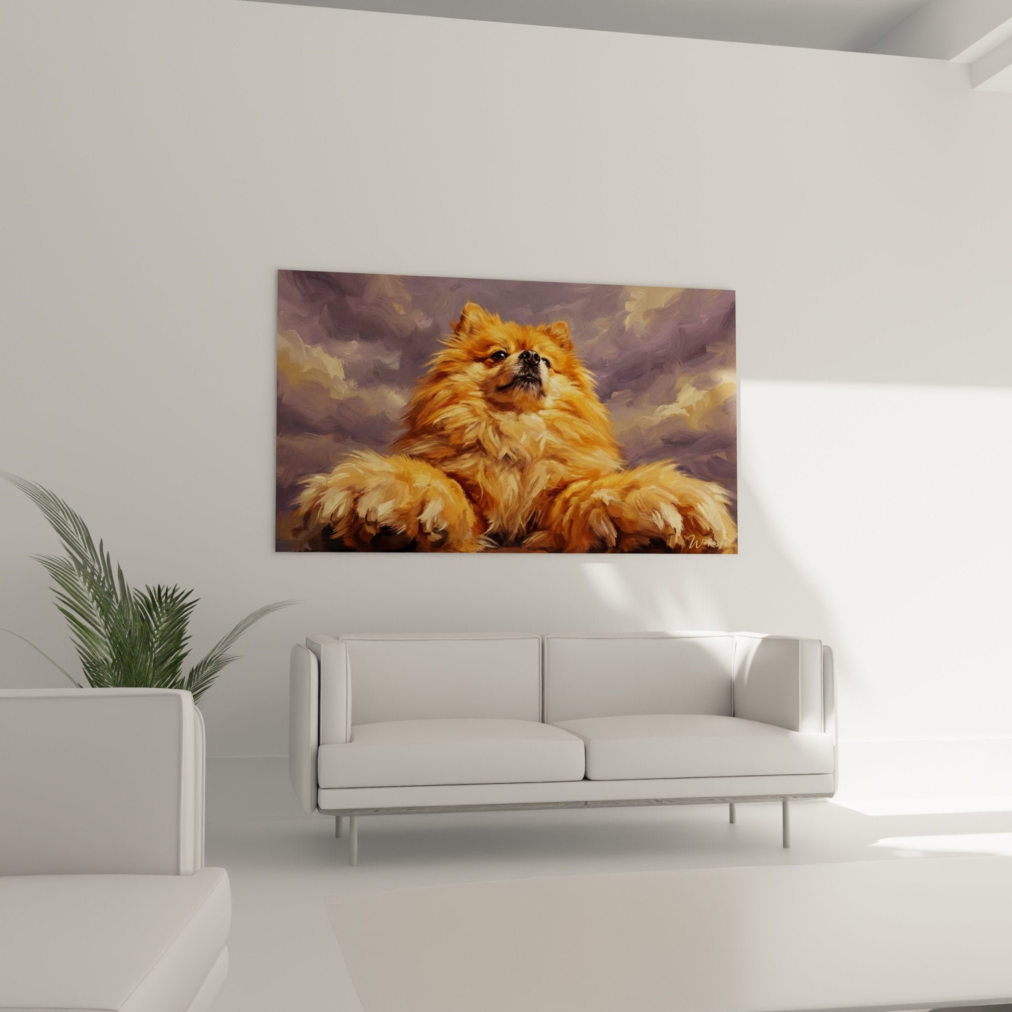 Detail peinture pelage roux Spitz Pomeranien technique empate couleurs chaudes reflets cuivres