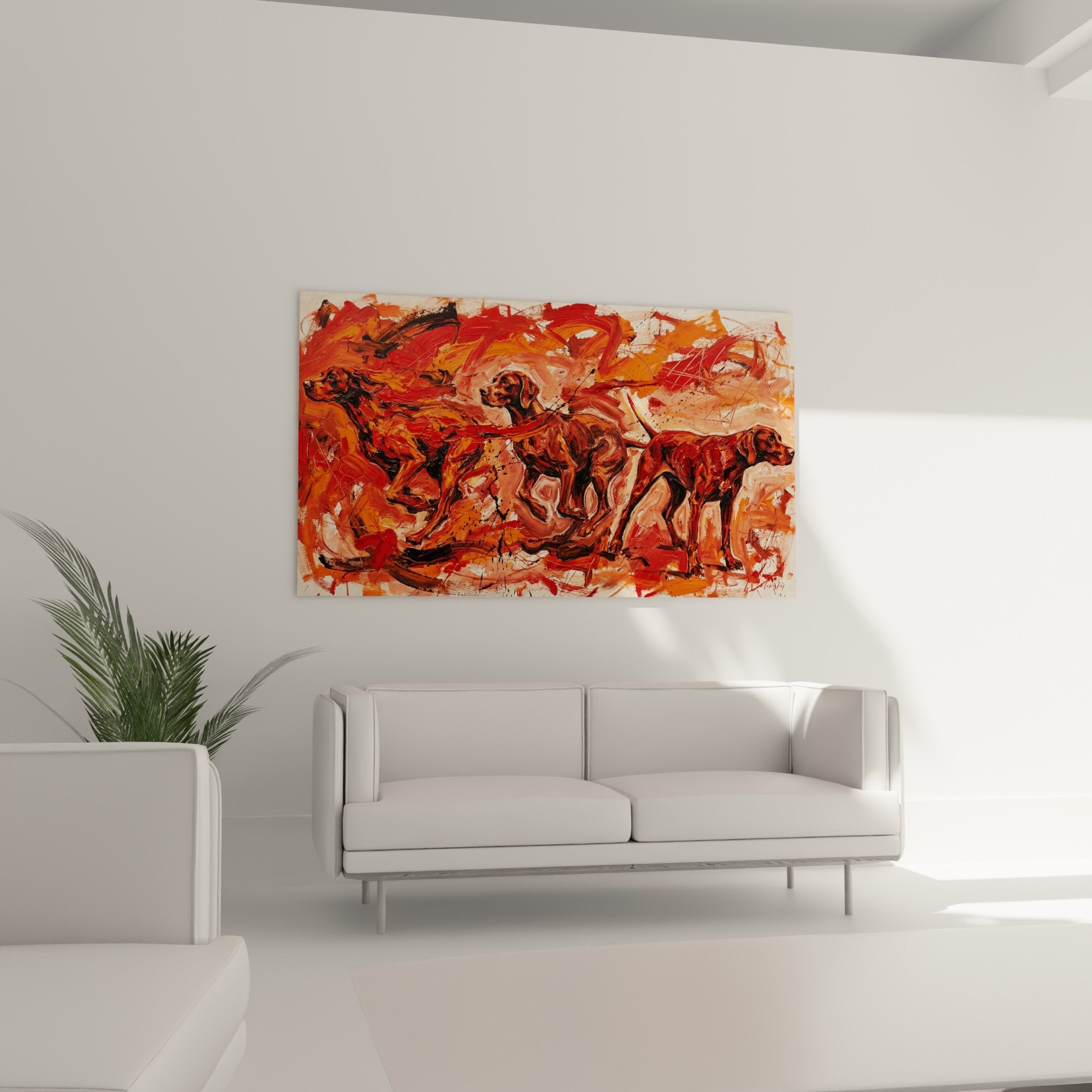 Dettaglio pittura Pointer Inglese impasti rosso arancio texture spessa pennellate espressive