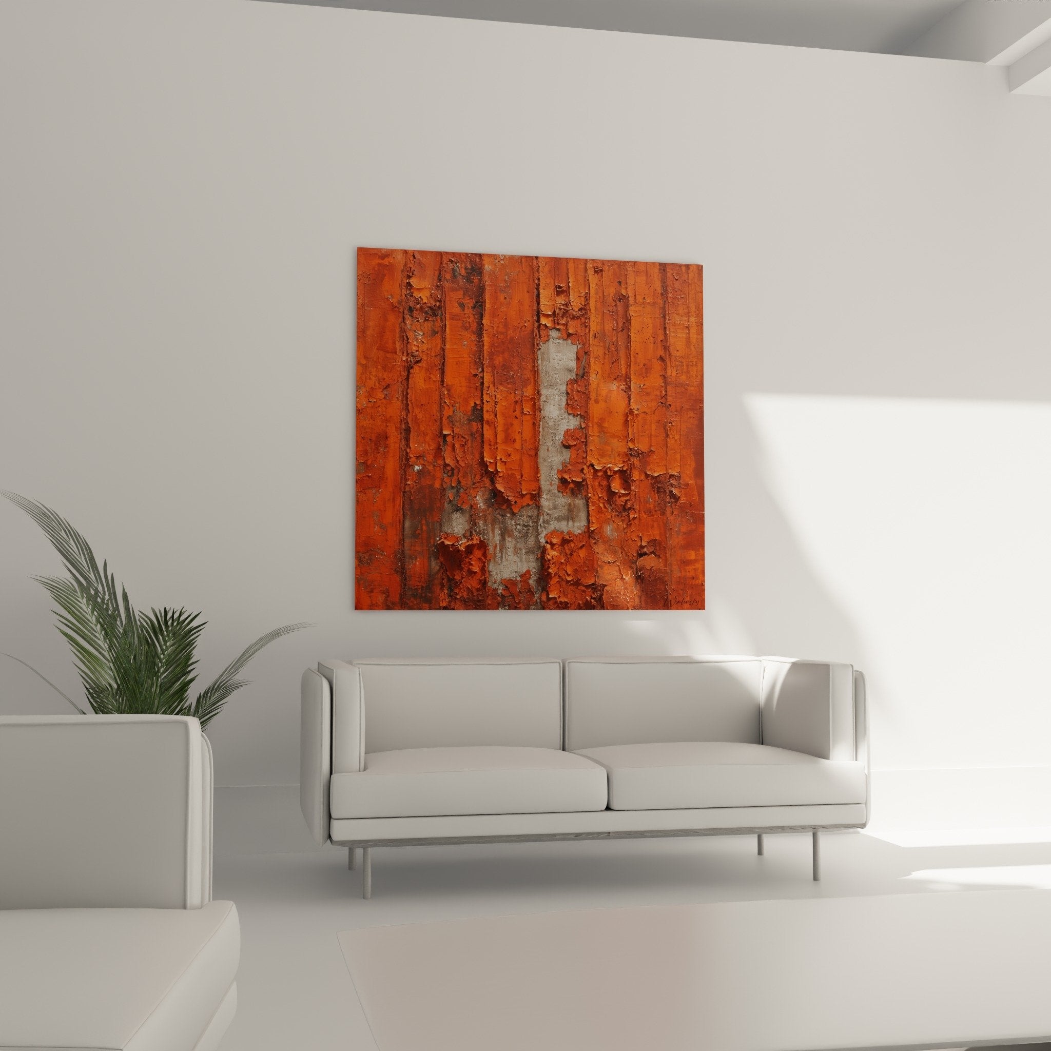 Close-up detail red peeling paint rough texture authentic patina wood