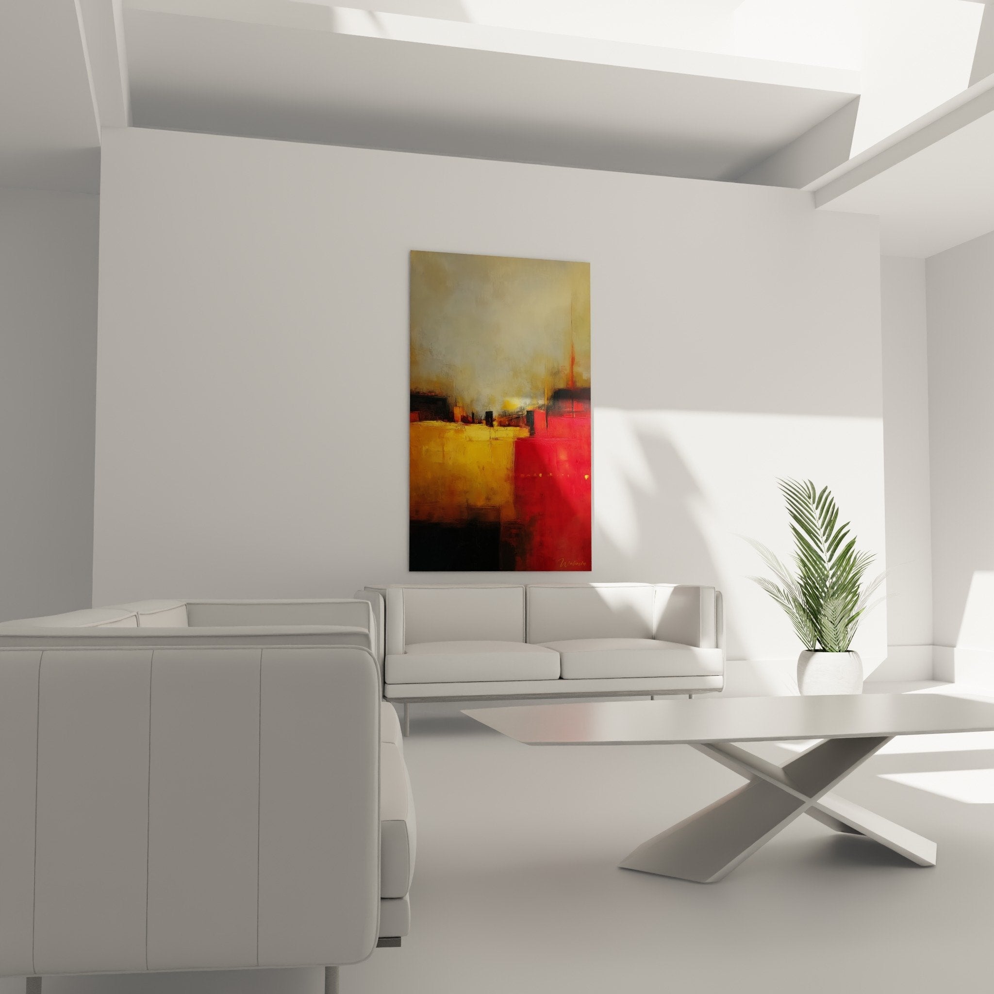 Detail abstrakte Malerei Texturen rot Vermillion Orange Gold Feng Shui Süden Feuer