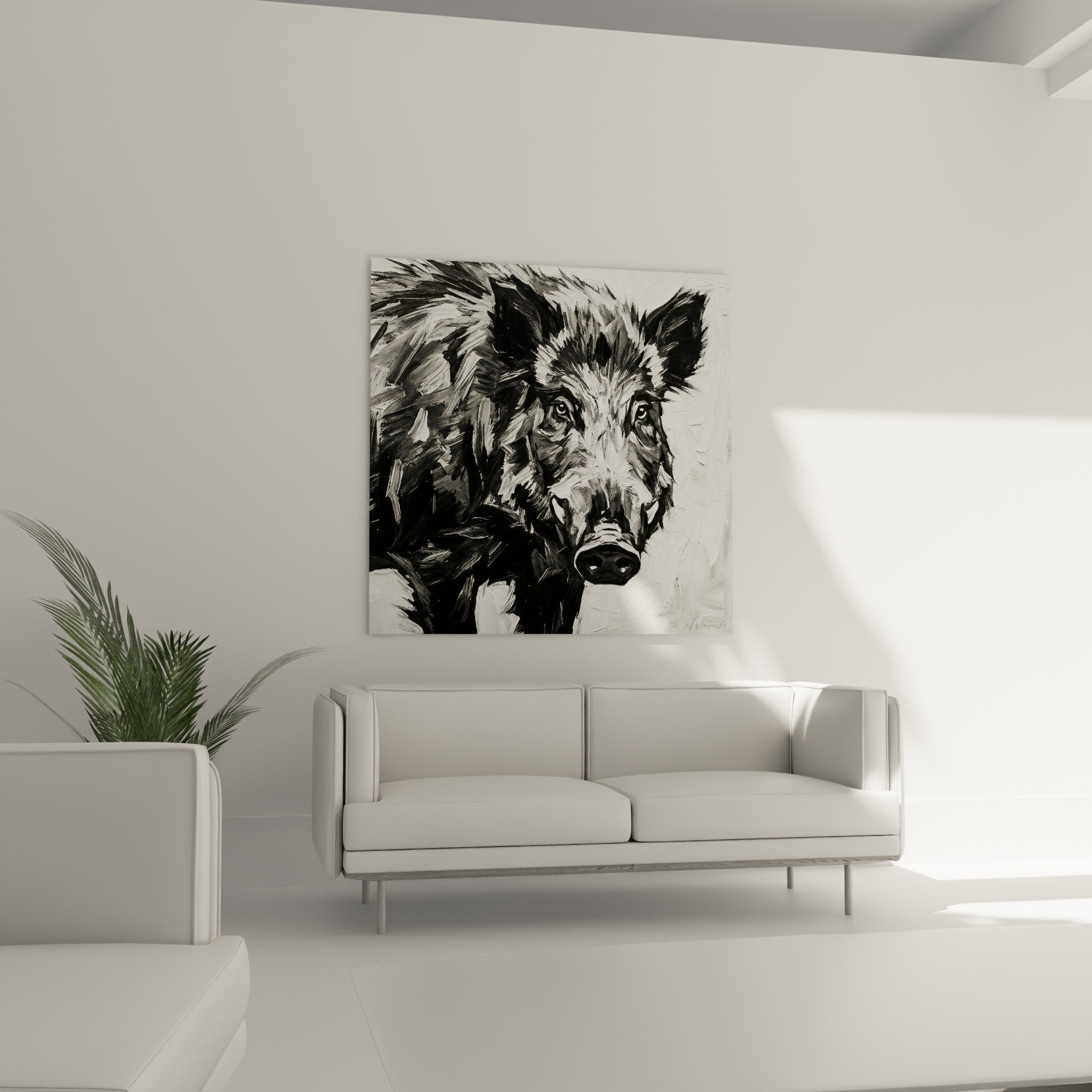 Close-up wild boar painting gestural art textured brushstrokes fur details