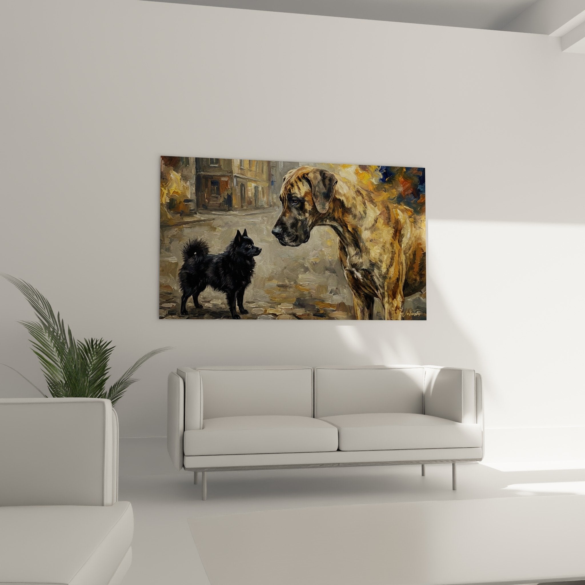 detail peinture schipperke noir pelage texture coups pinceau expressifs art animalier qualite