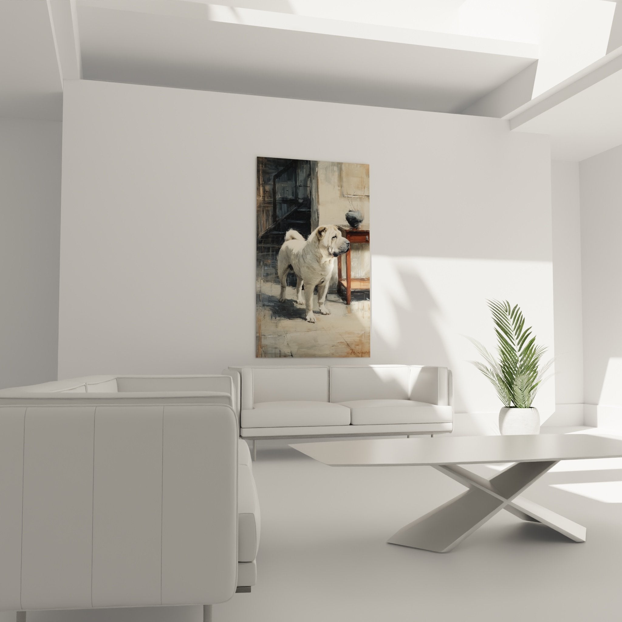 Détail peinture Shar Pei beige avec technique artistique nuances crème et texture réaliste