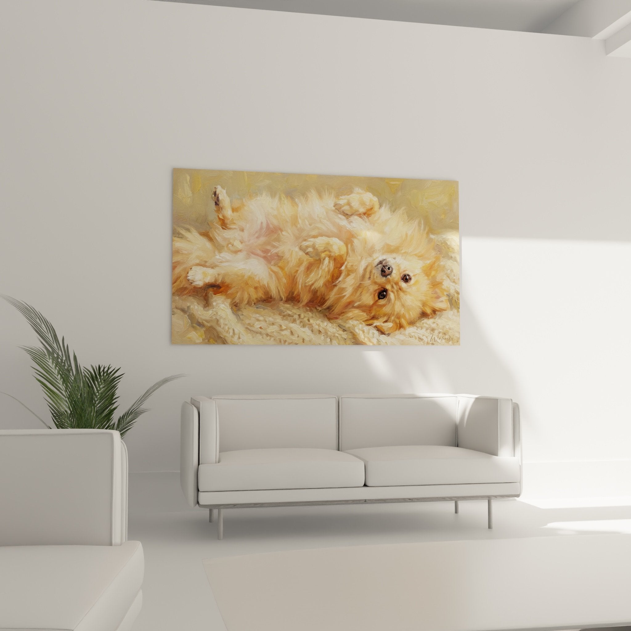 detail peinture spitz pomeranien texture pelage dore empâtements technique impressionniste