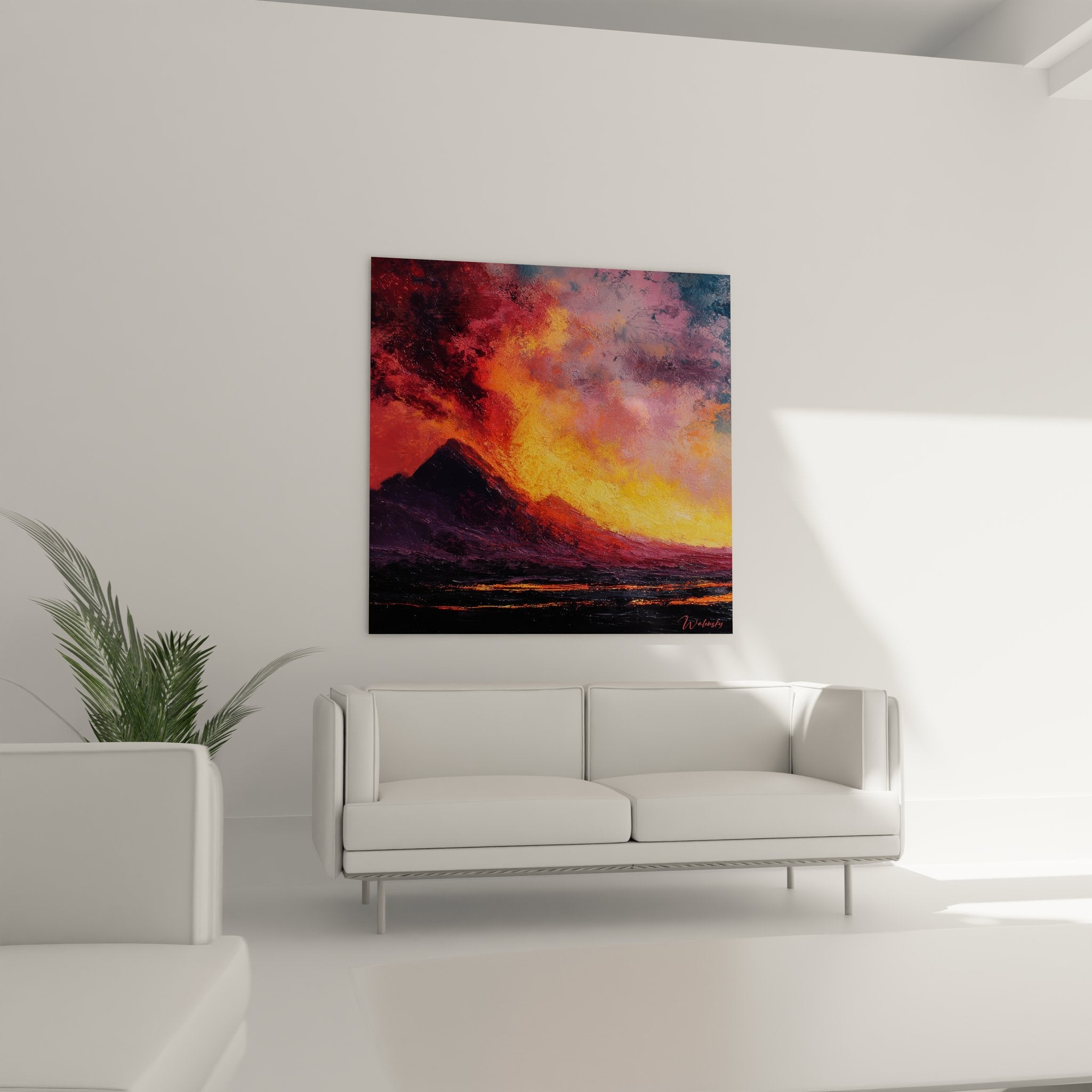 Détail rapproché peinture volcan texture brushstrokes couleurs vives art volcanique