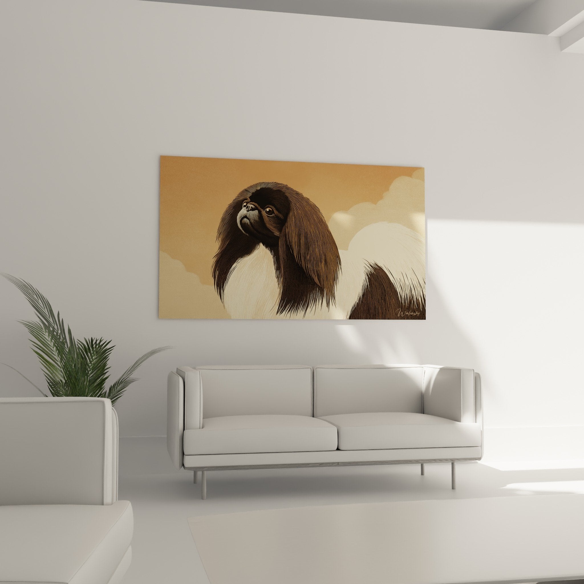 dettaglio ritratto pechinese mantello setoso nero marrone espressione serena occhi profondi arte canina