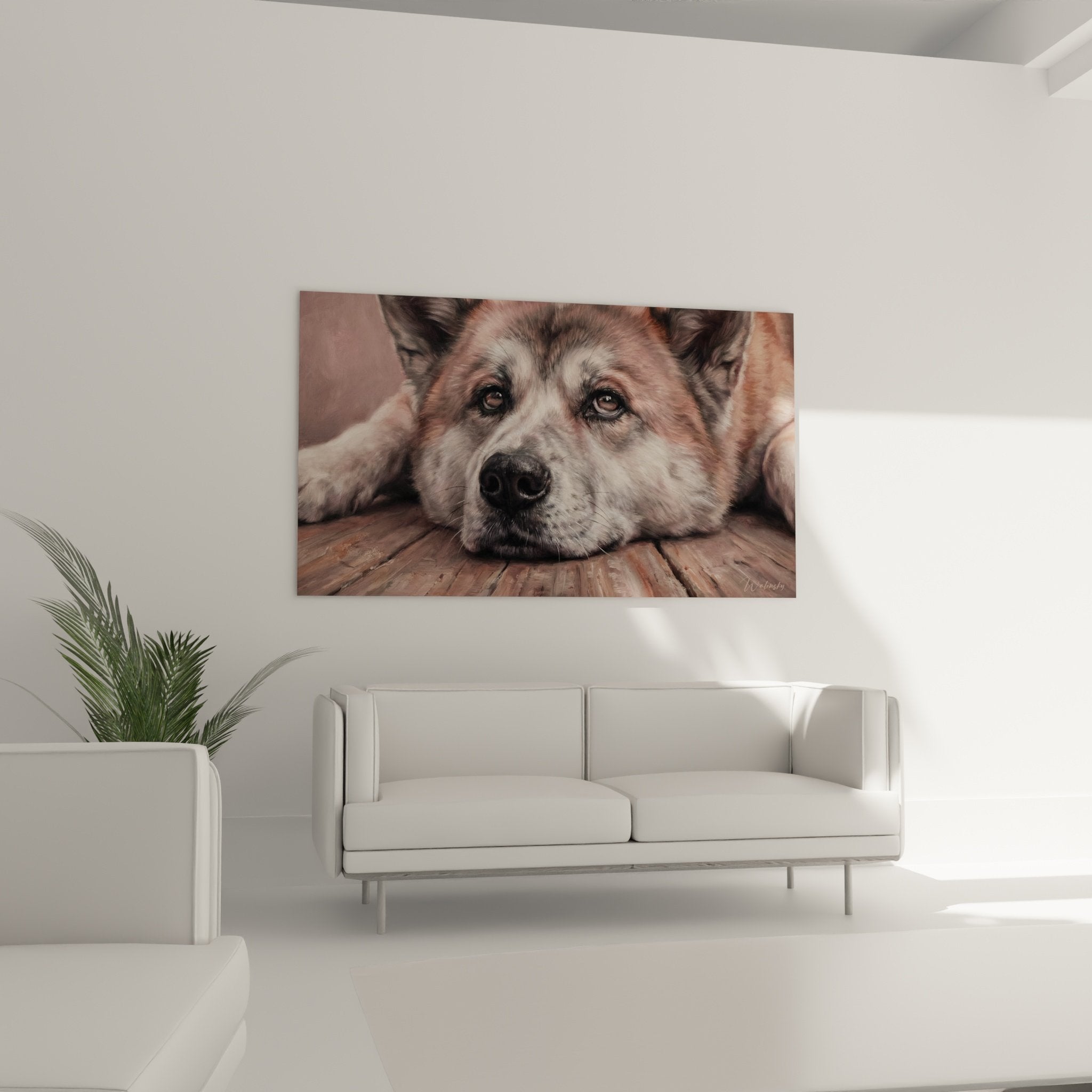 Detail pelage Akita Inu nuances beige rose brun texture realiste yeux expressifs portrait artistique