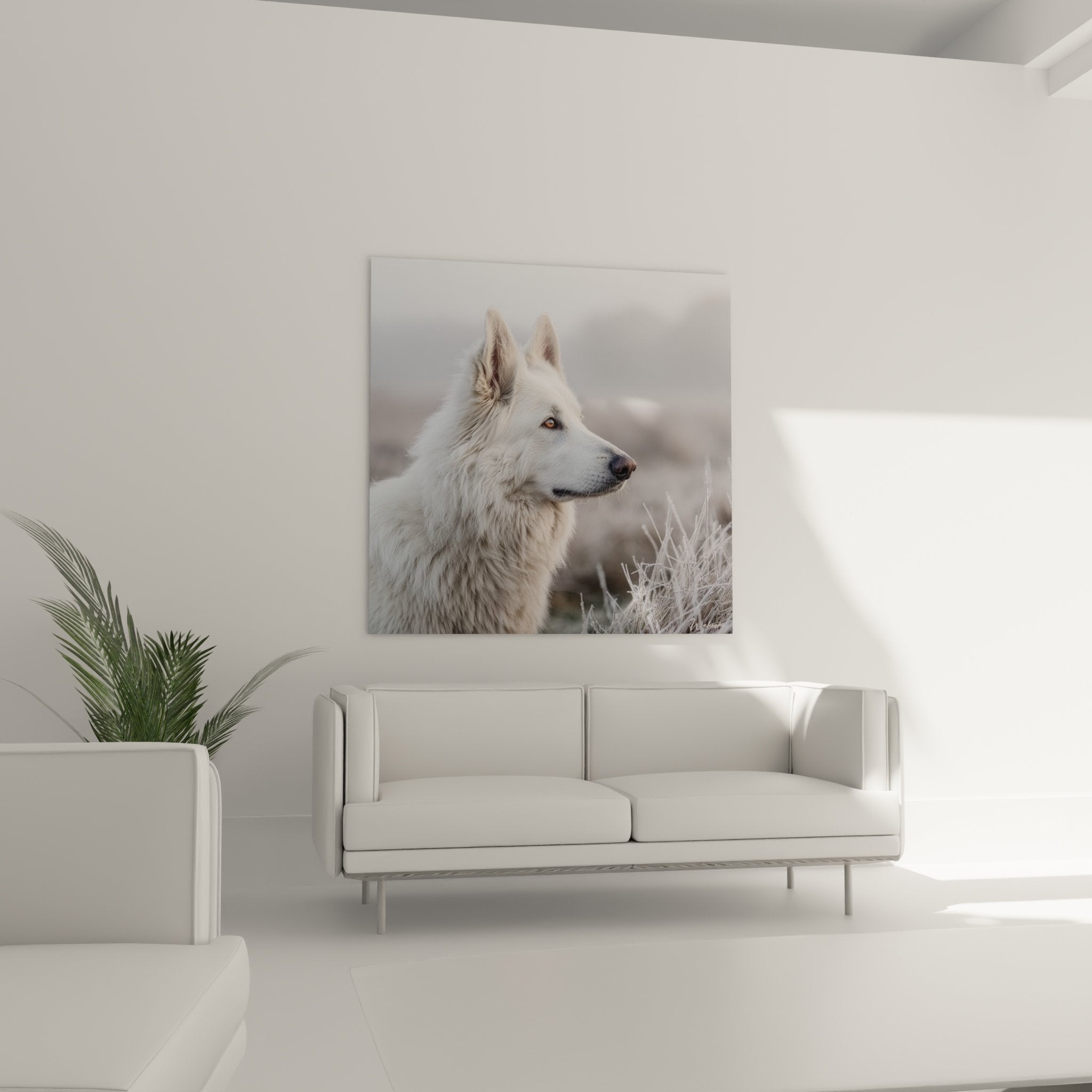 Detail pelage Berger Blanc Suisse texture soyeuse reflets dores nuances creme blanc immacule