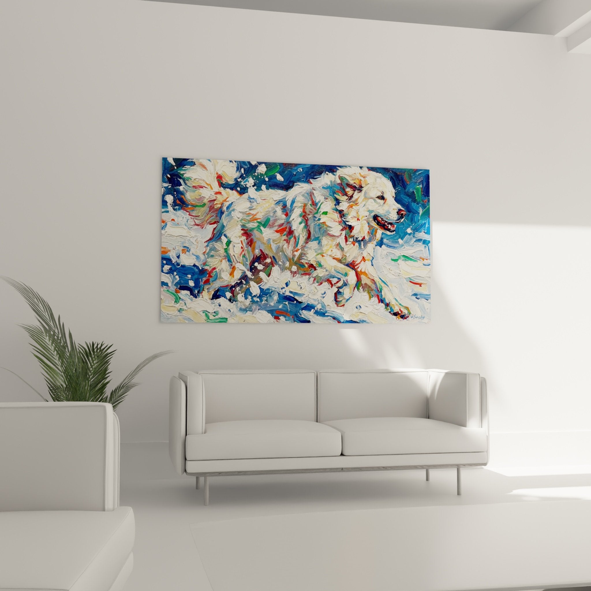 Dettaglio texture pelo bianco cane Cani da Montagna dei Pirenei dipinto tecnica impasto artistica