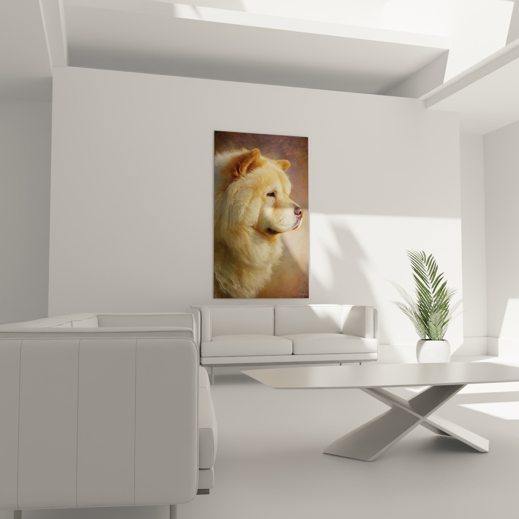 Détail du pelage doré du Chow Chow - Rendu artistique réaliste aux nuances miel et crème