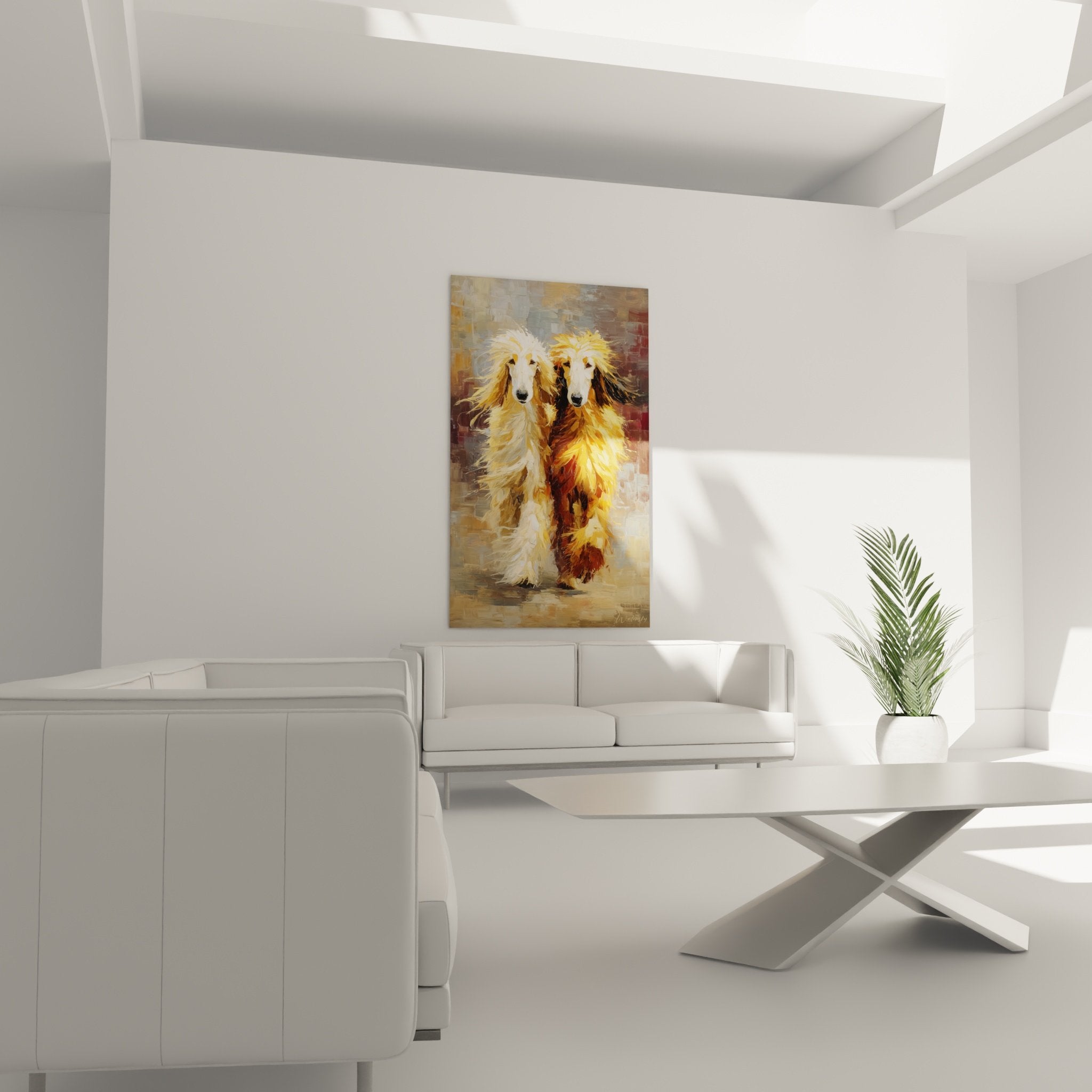 Detail peinture texture pelage levrier afghan dore technique picturale soignee