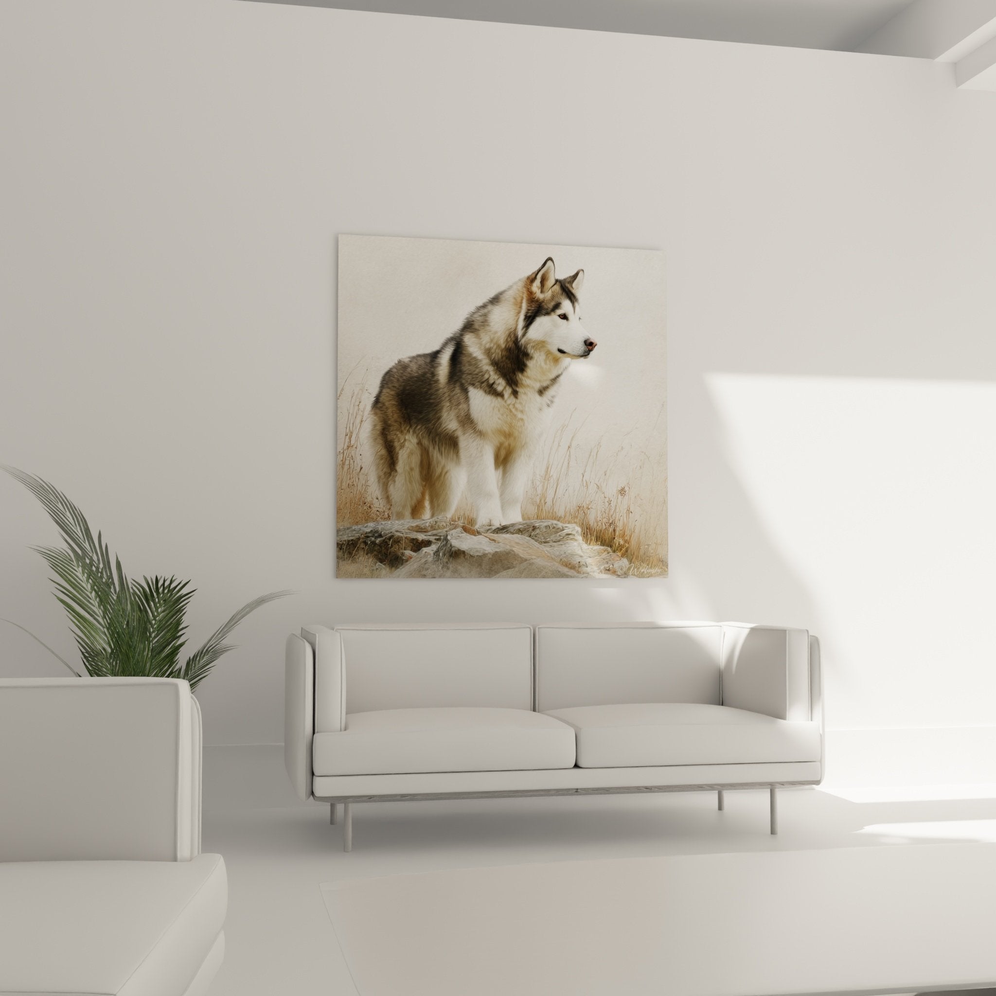 Détail rapproché du pelage tricolore du Malamute Alaska montrant les nuances brun, blanc et fauve du portrait