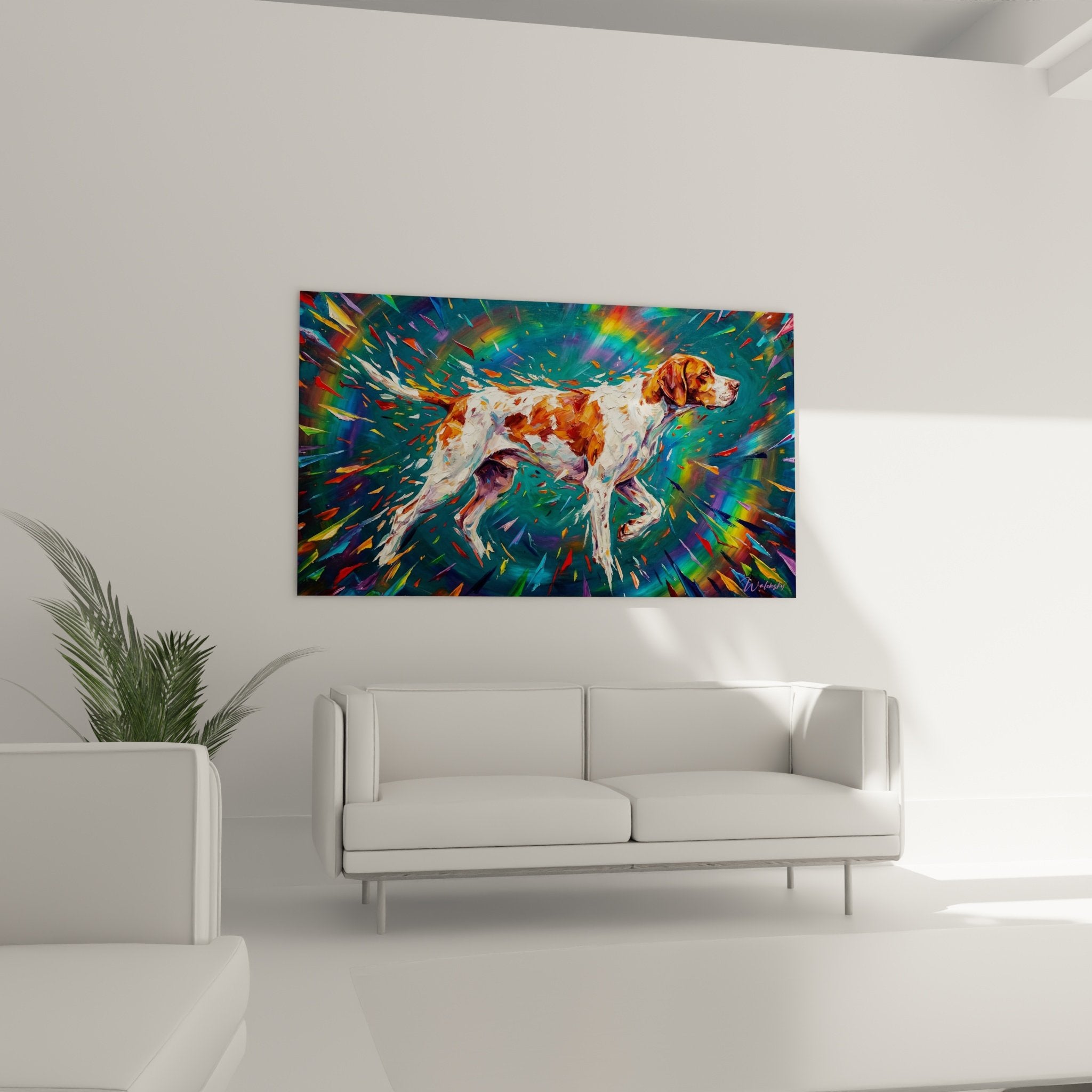 Dettaglio del mantello rosso dell'English Pointer dipinto con tecnica di impasto espressionista