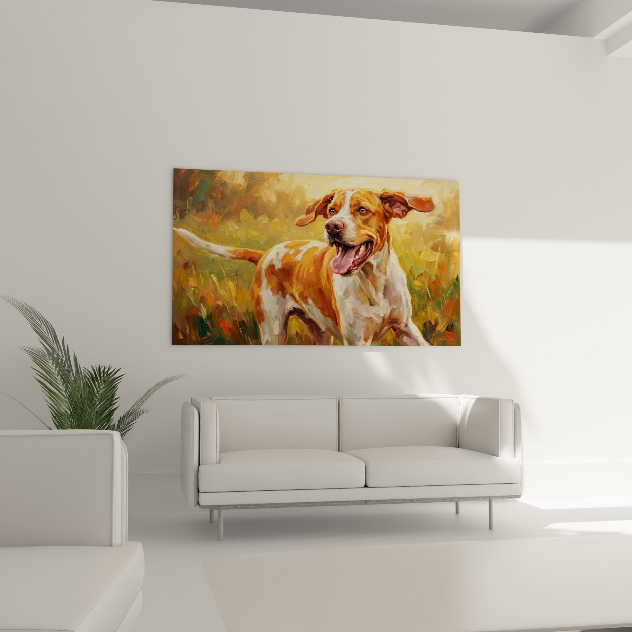Dettaglio pittura mantello English Pointer tecnica pennello espressionista colori fulvo bianco texture setosa
