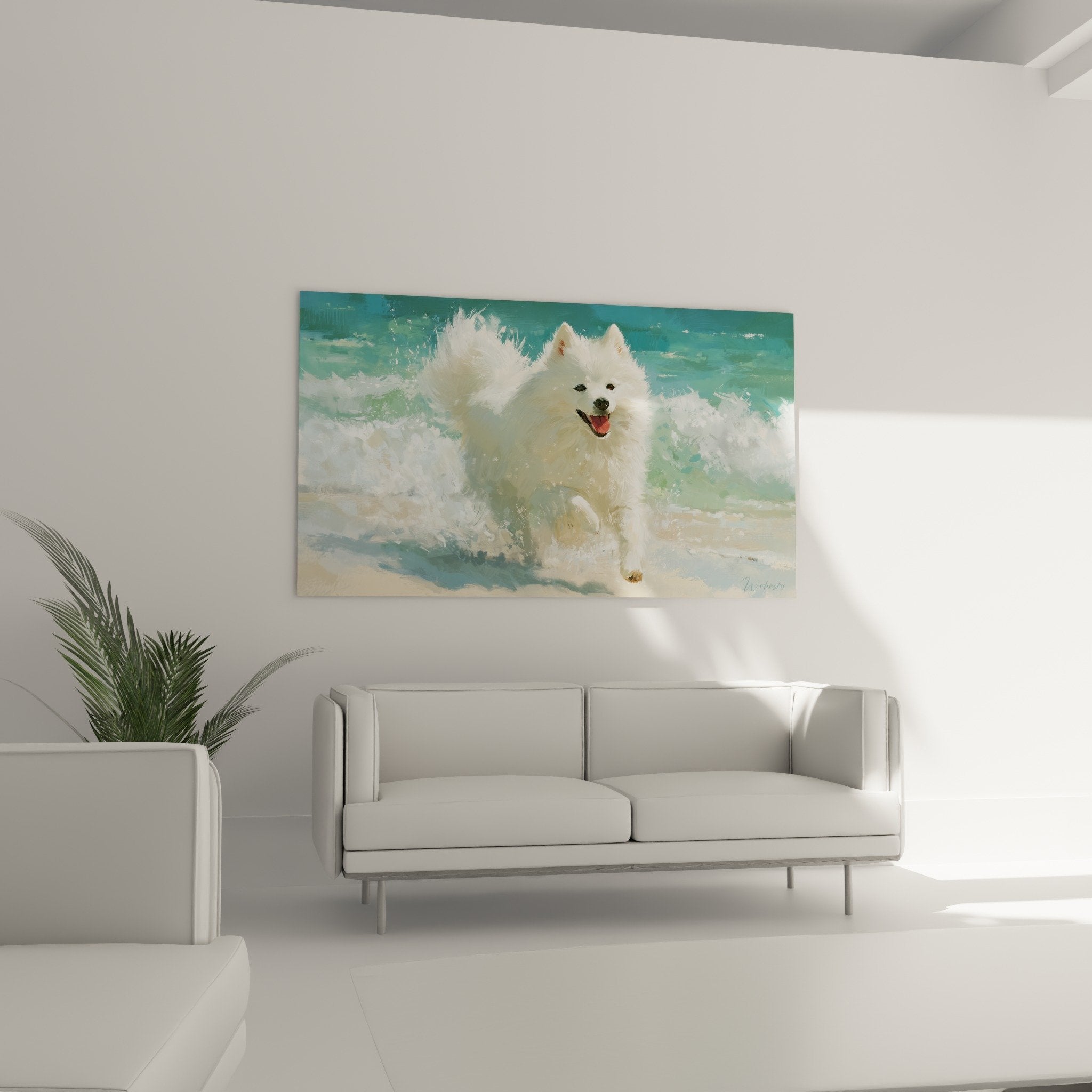 Dettaglio del mantello bianco dello Spitz Giapponese e schiuma marina - texture pittorica realistica alta qualità