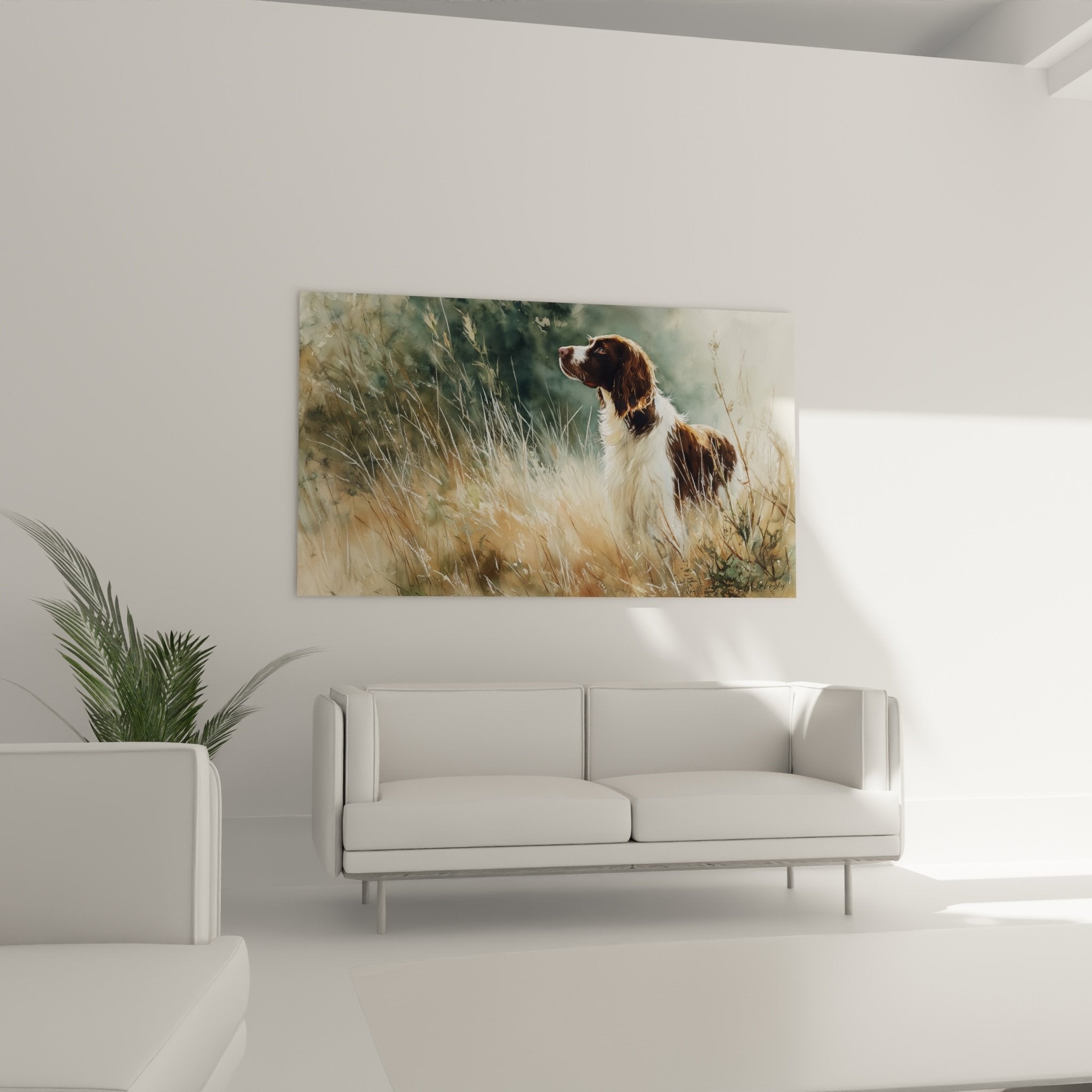 Detail pelage Springer Anglais brun chocolat reflets cuivres marques blanches technique realiste