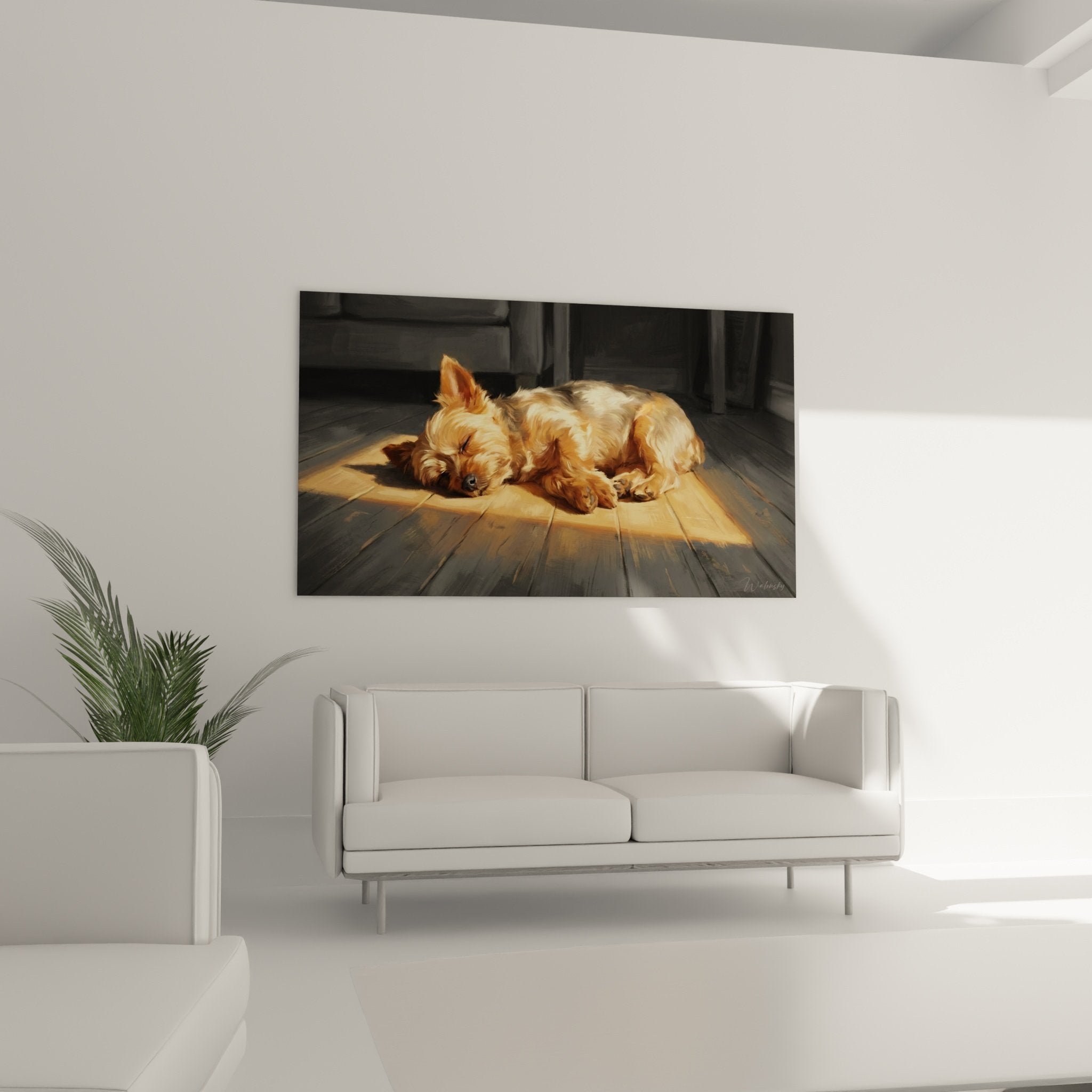 Detail pelage soyeux Yorkshire Terrier caramel beige lumiere naturelle art canin realiste