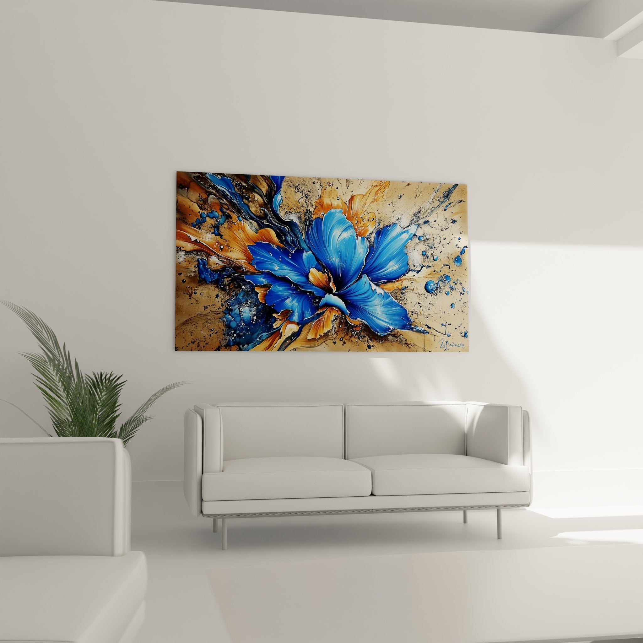 Détail gros plan pétales bleus tableau fleur abstraite - texture peinture moderne artistique