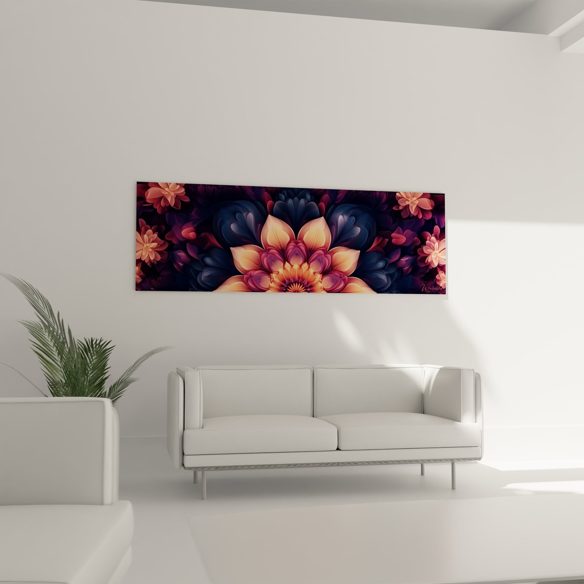 Gros plan détaillé des pétales fractales oranges et motifs géométriques complexes