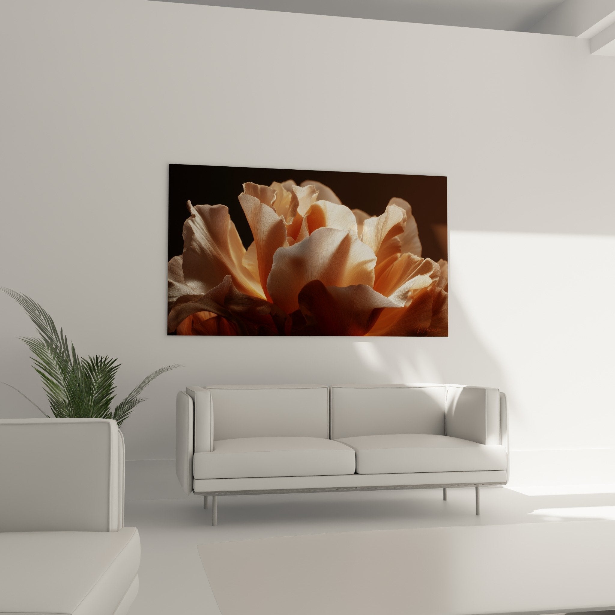 Detail petales pivoine texture soyeuse couleur peche abricot feng shui sud-ouest terre art floral