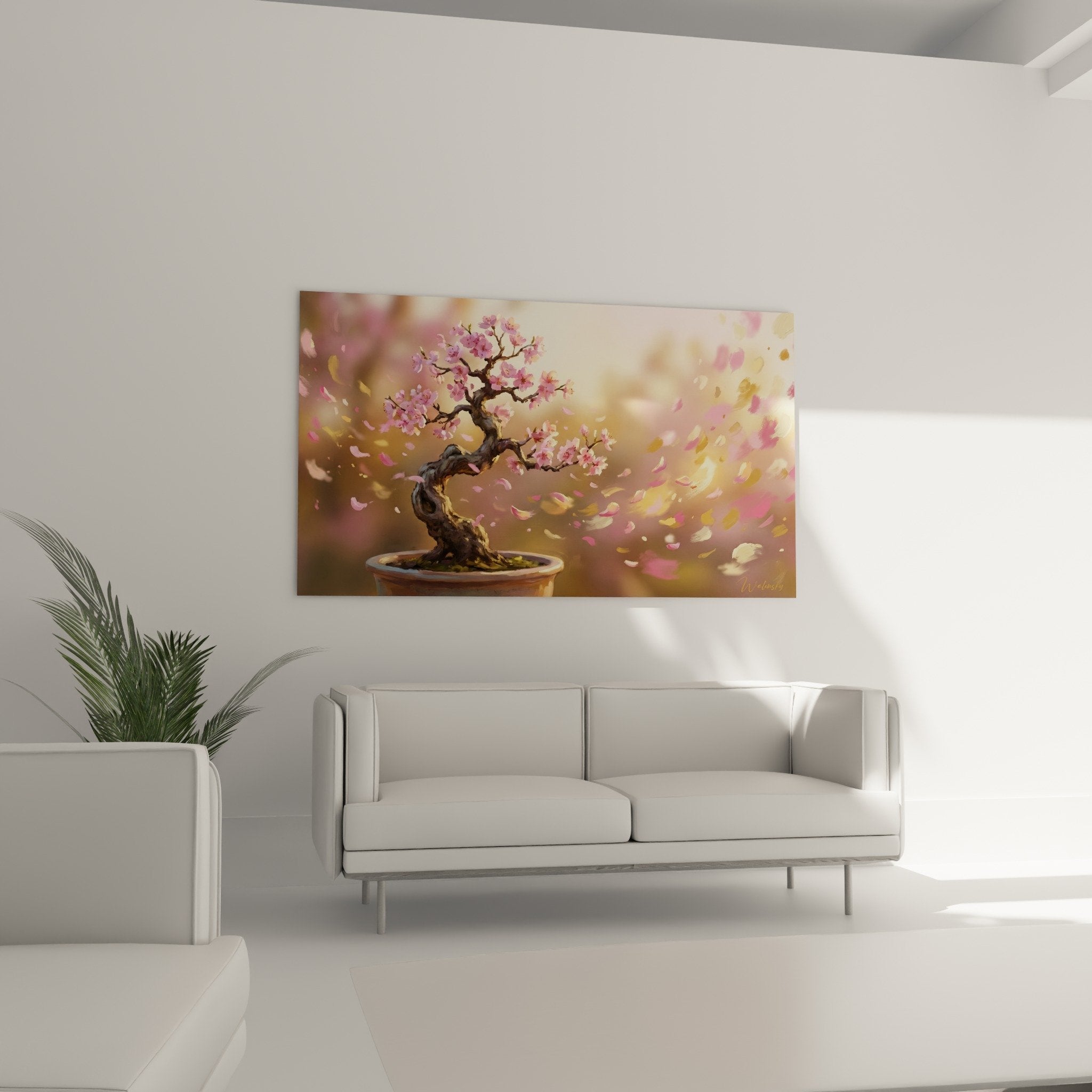 Pink petals detail miniature bonsai sculpted branches floral zen art