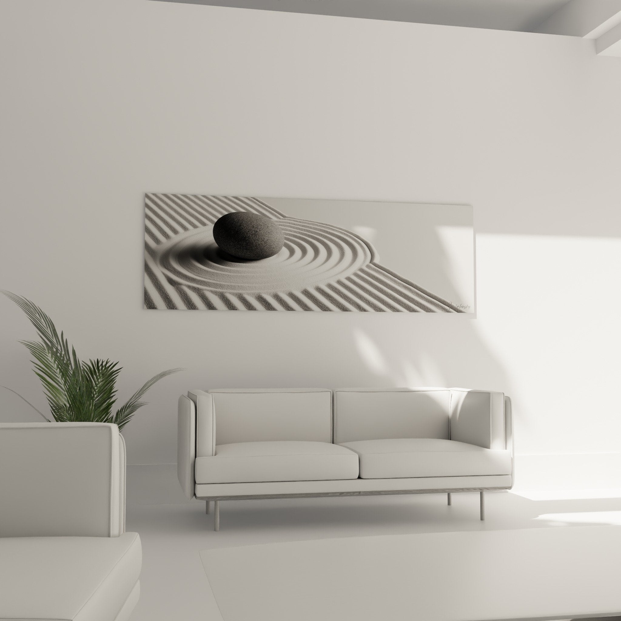 Détail rapproché pierre noire ovale cercles concentriques blancs texture lisse art zen géométrique minimaliste