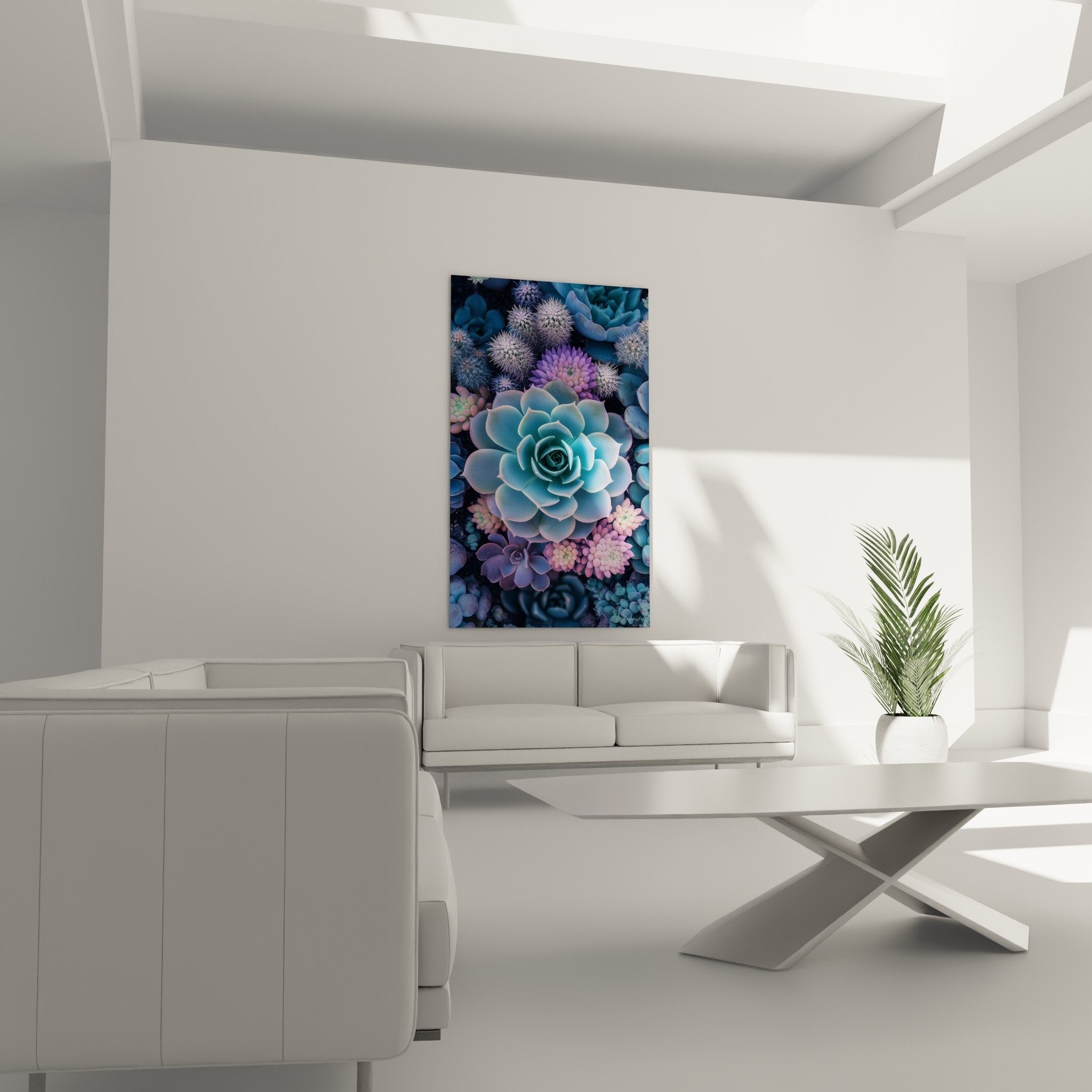 Detail plantes grasses cubisme reflets metalliques bleu turquoise violet rose texture nacree artistique