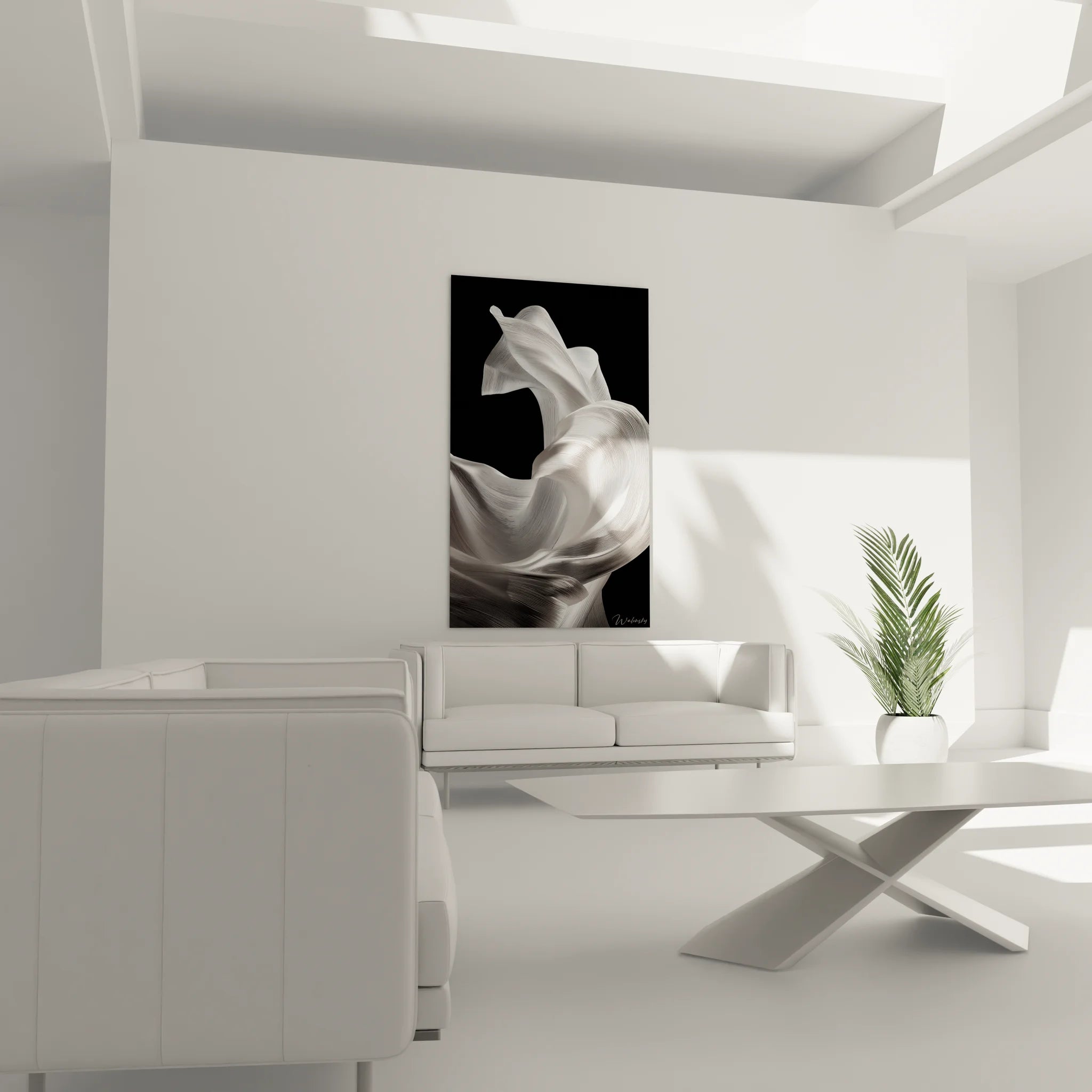 Gros plan détaillé des plis et reflets argentés du tableau tissus fluides abstrait