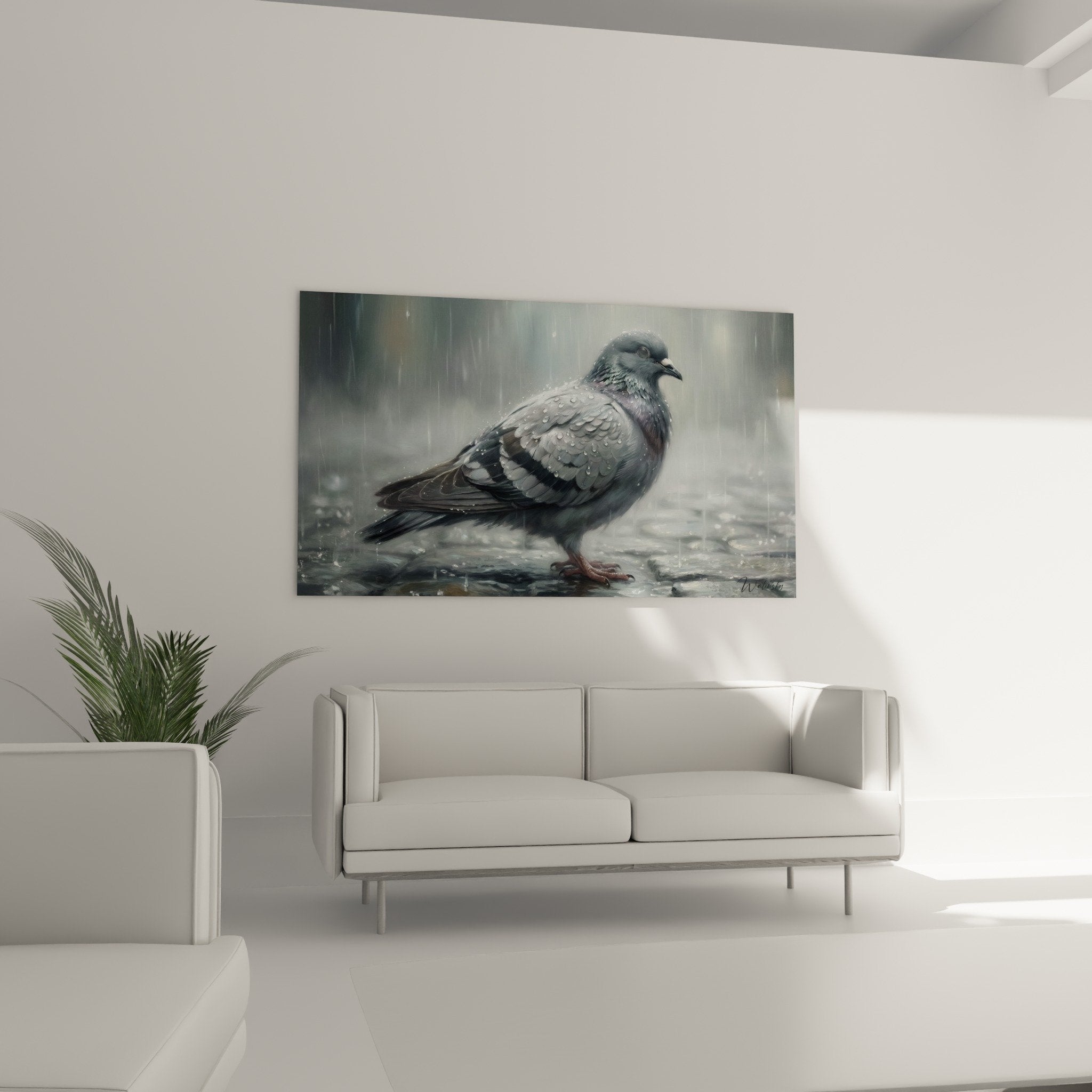 Detailaufnahme des Taubengefieders mit Regentropfen kristalline Struktur realistische Tierkuntttextur