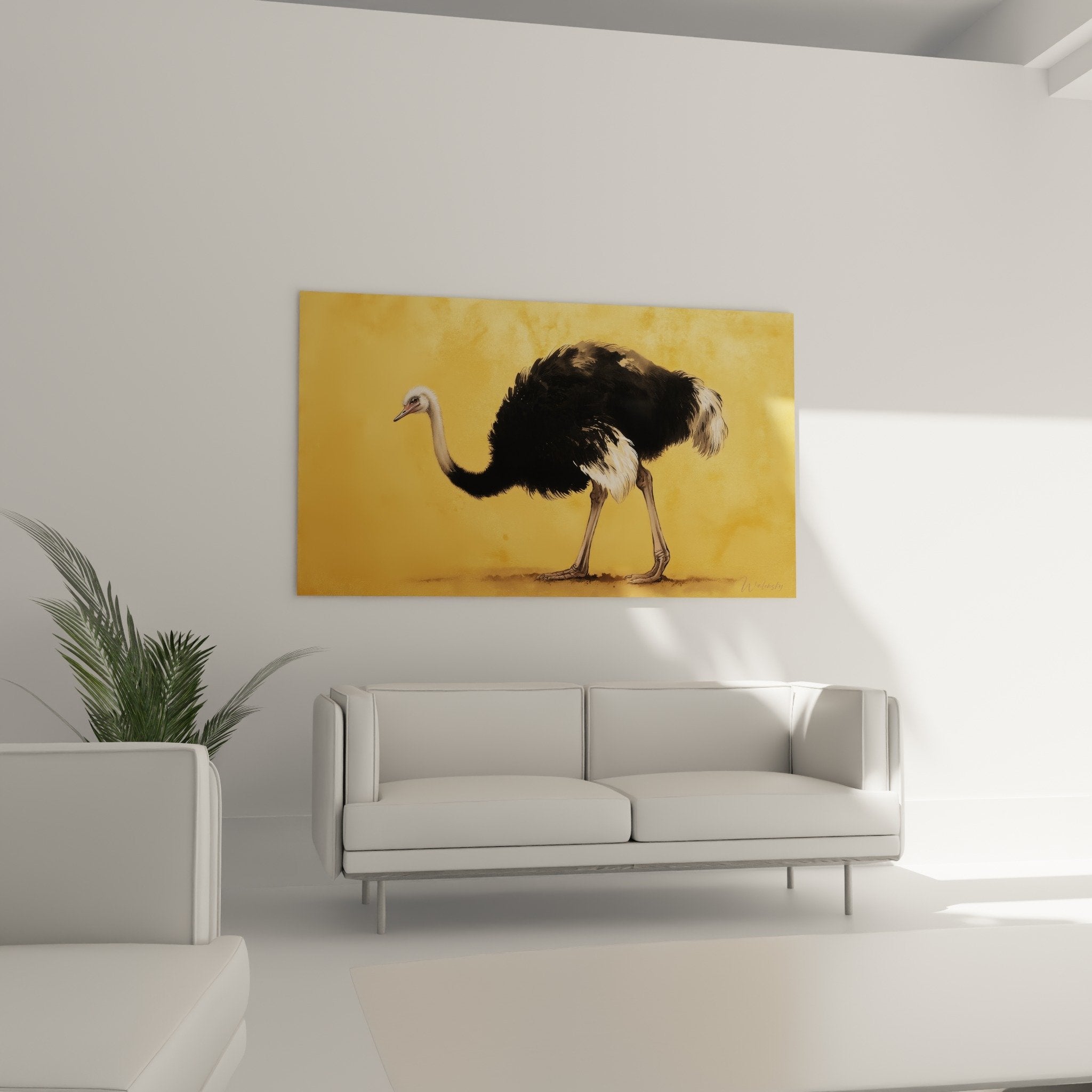 Detail plumes autruche noir blanc texture realiste fond dore chaleureux art animalier