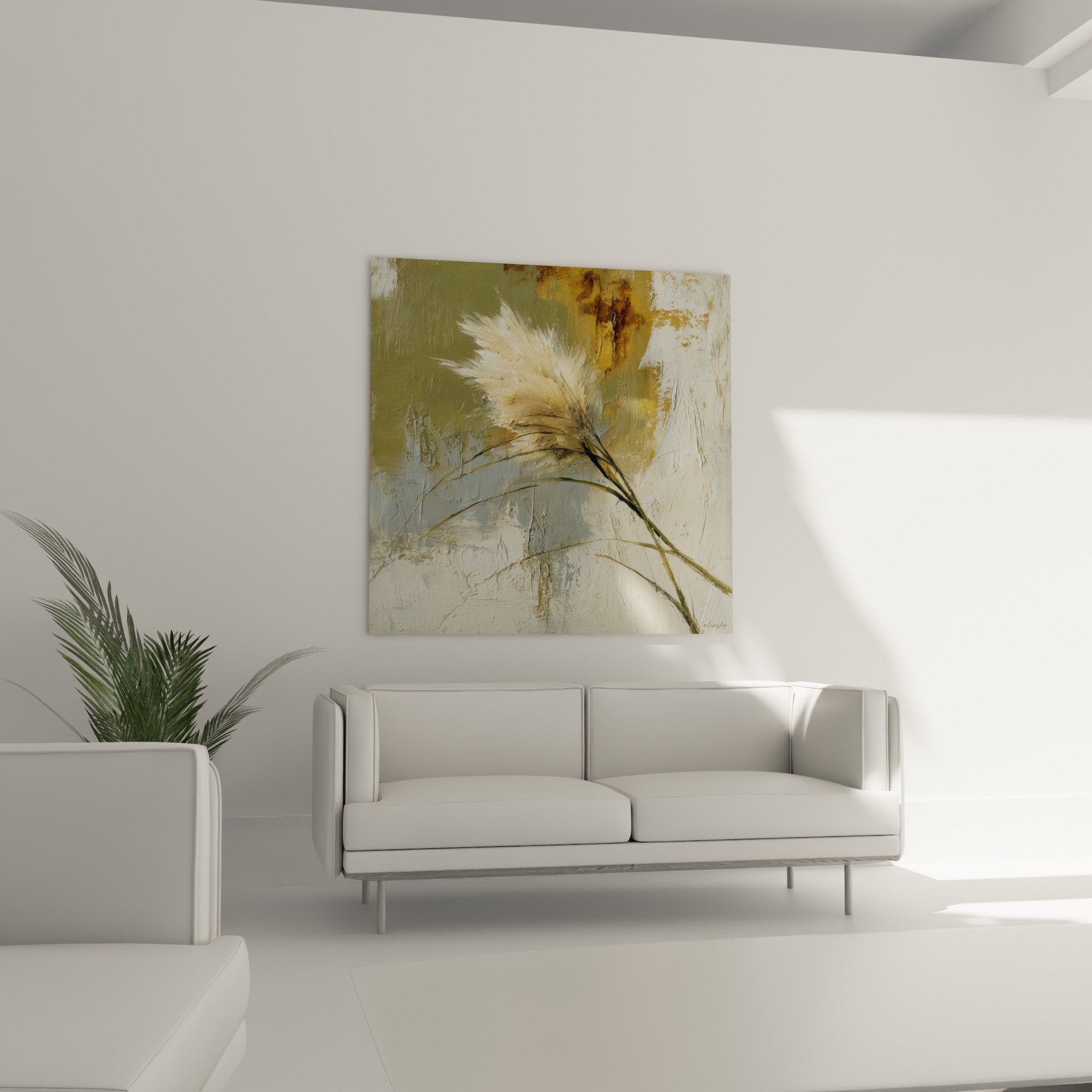 Detail plumes graminées dorees texture peinture empâtements nuances miel ocre blanc creme